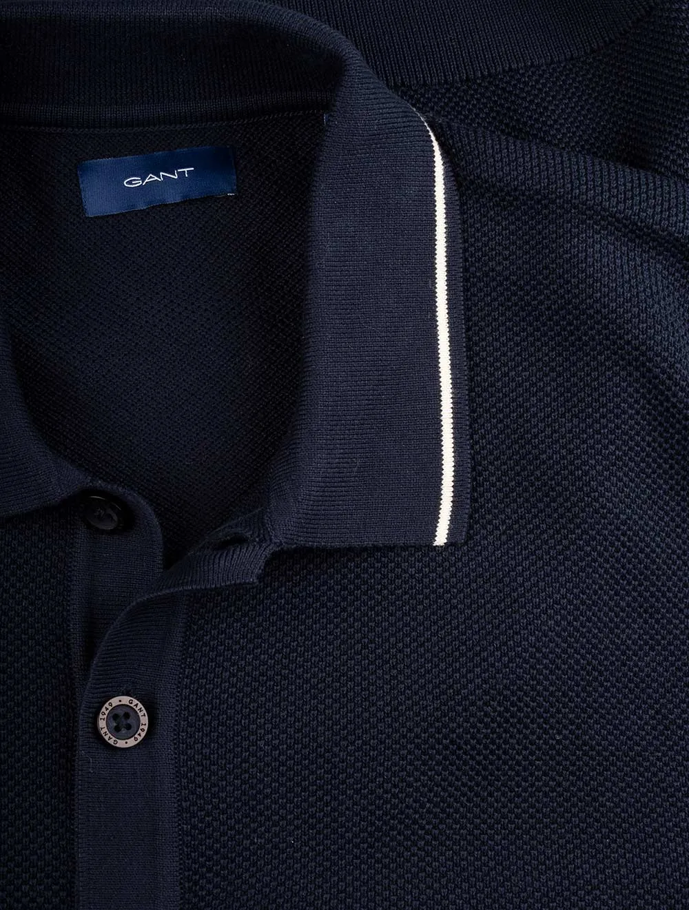 Kurzärmliges Textur-Pikee-Polo in Abendblau