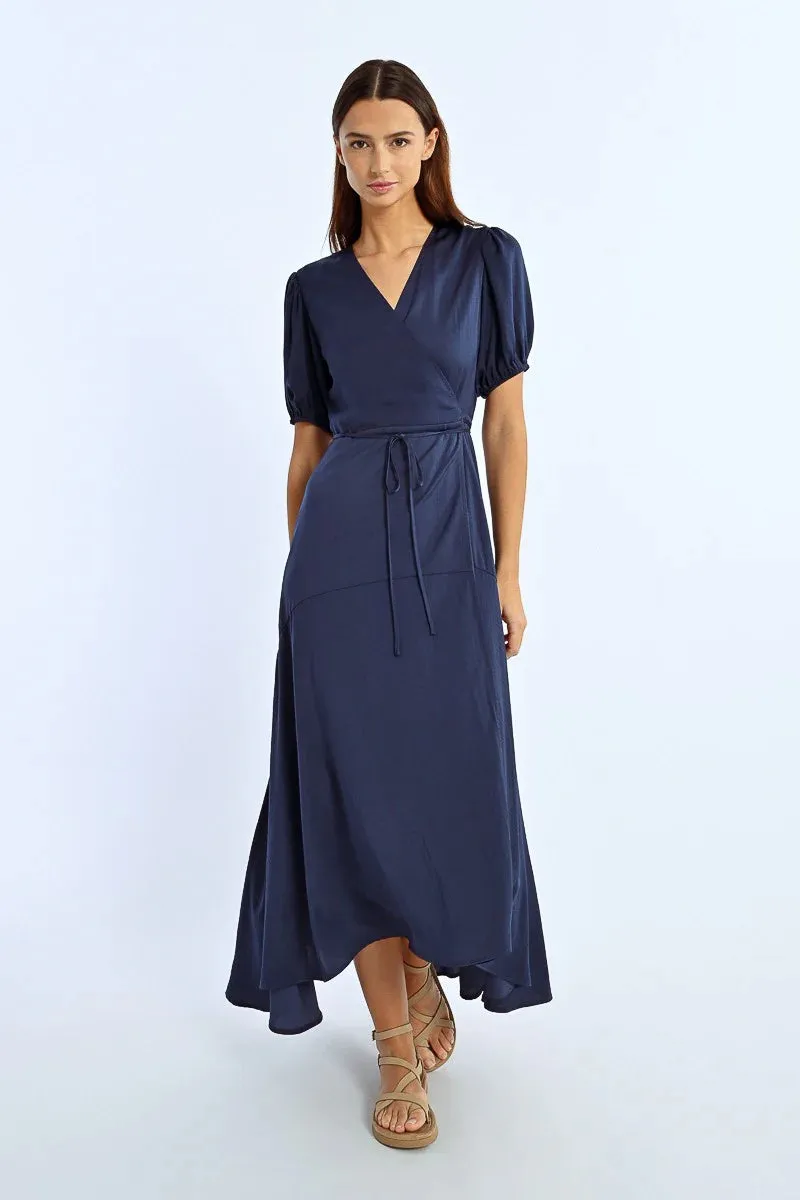 Kurzärmeliges Wickelkleid in Marineblau