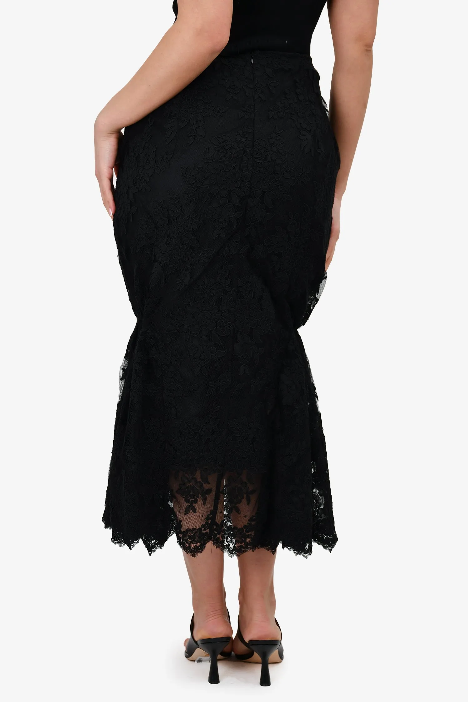 Simone Rocha Maxi-Rock mit schwarzer Spitzenapplikation in Größe 10