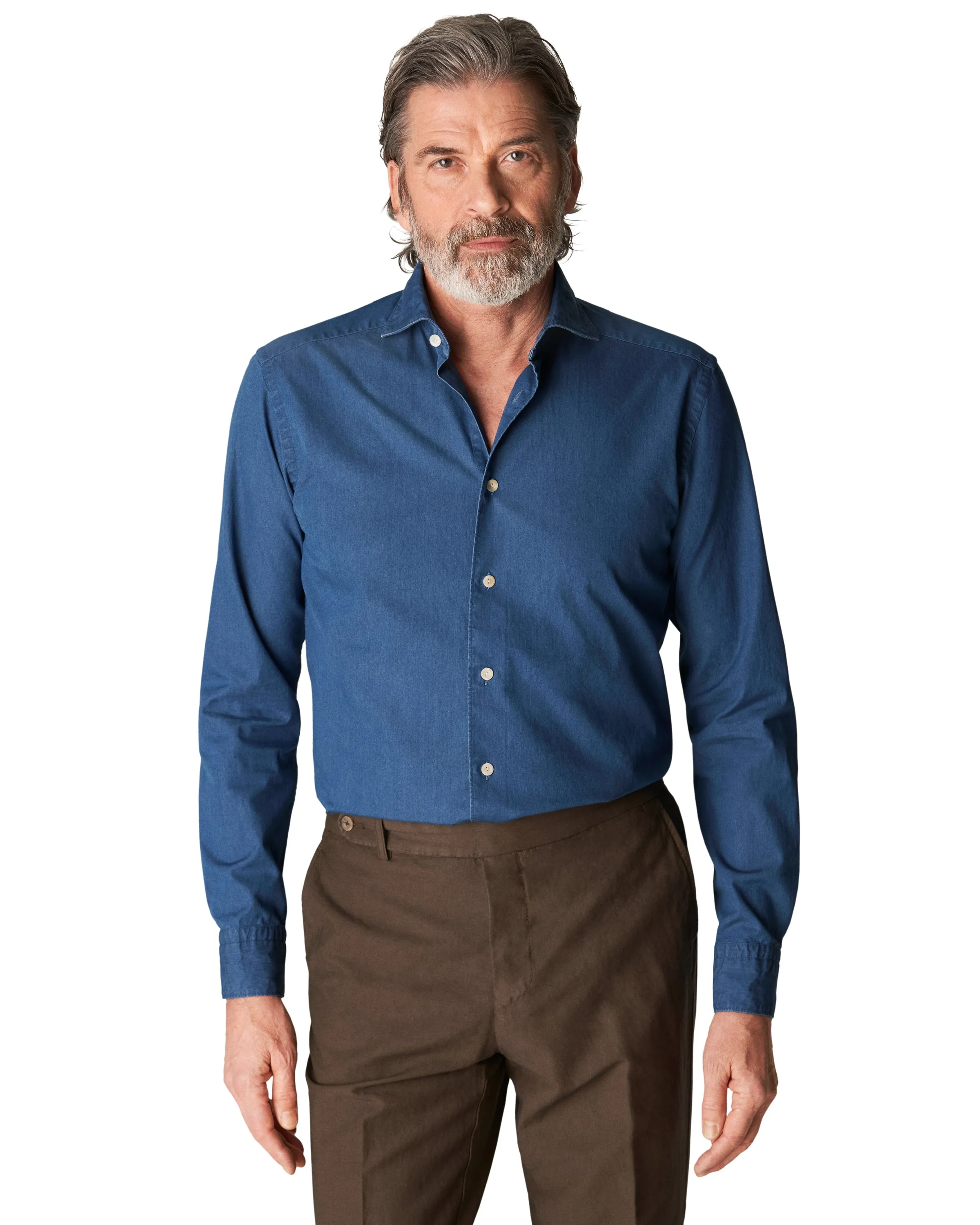 Slim Fit Denim Hemd Blau