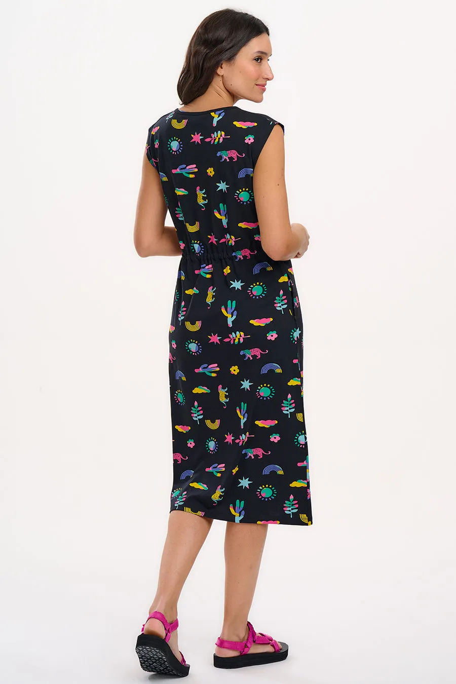 Sloane Jersey-Midi-Kleid in Sommerfreude Schwarz