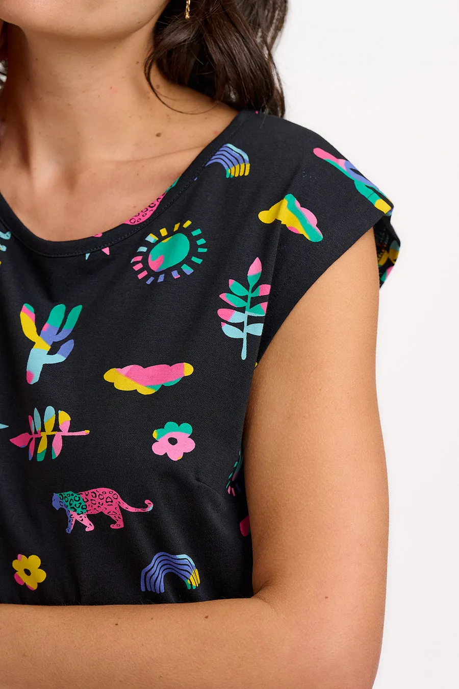 Sloane Jersey-Midi-Kleid in Sommerfreude Schwarz
