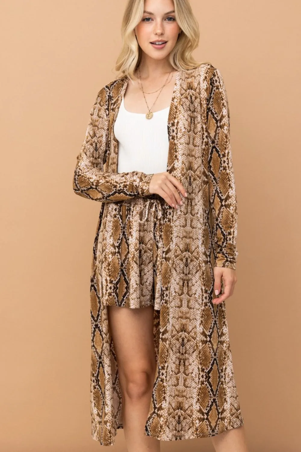 Schlangenmuster Kimono Cardigan Lang mit offenem Front