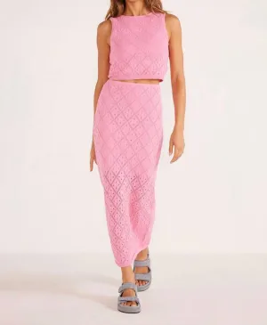 Solano Diamond Knit Midi Skirt In Hot Pink