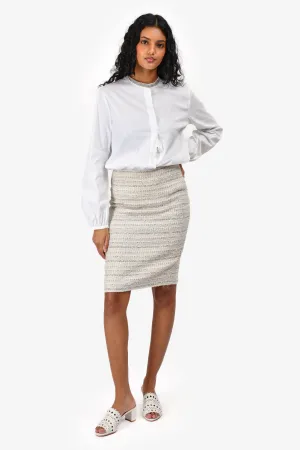 St. John Couture White/Grey Tweed Midi Skirt Size 2