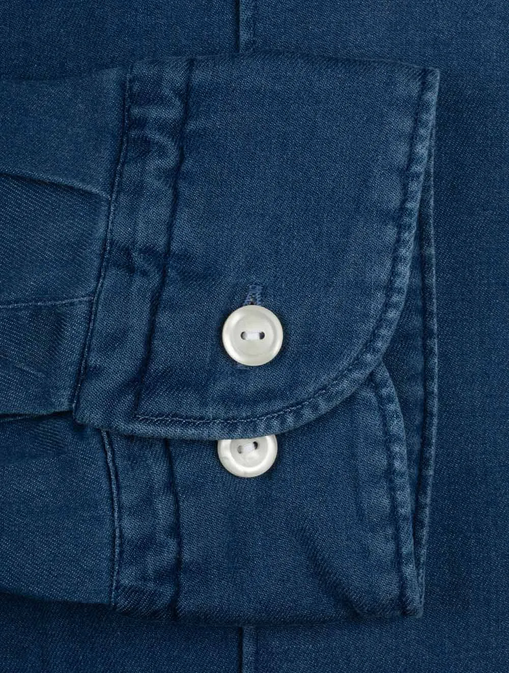 Stretch Denim Slim Fit Hemd Marineblau