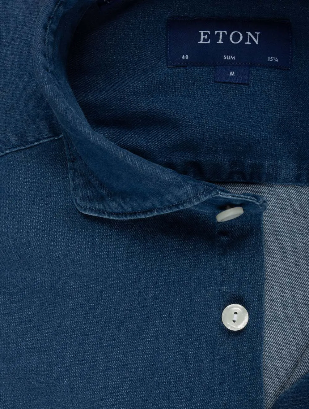 Stretch Denim Slim Fit Hemd Marineblau