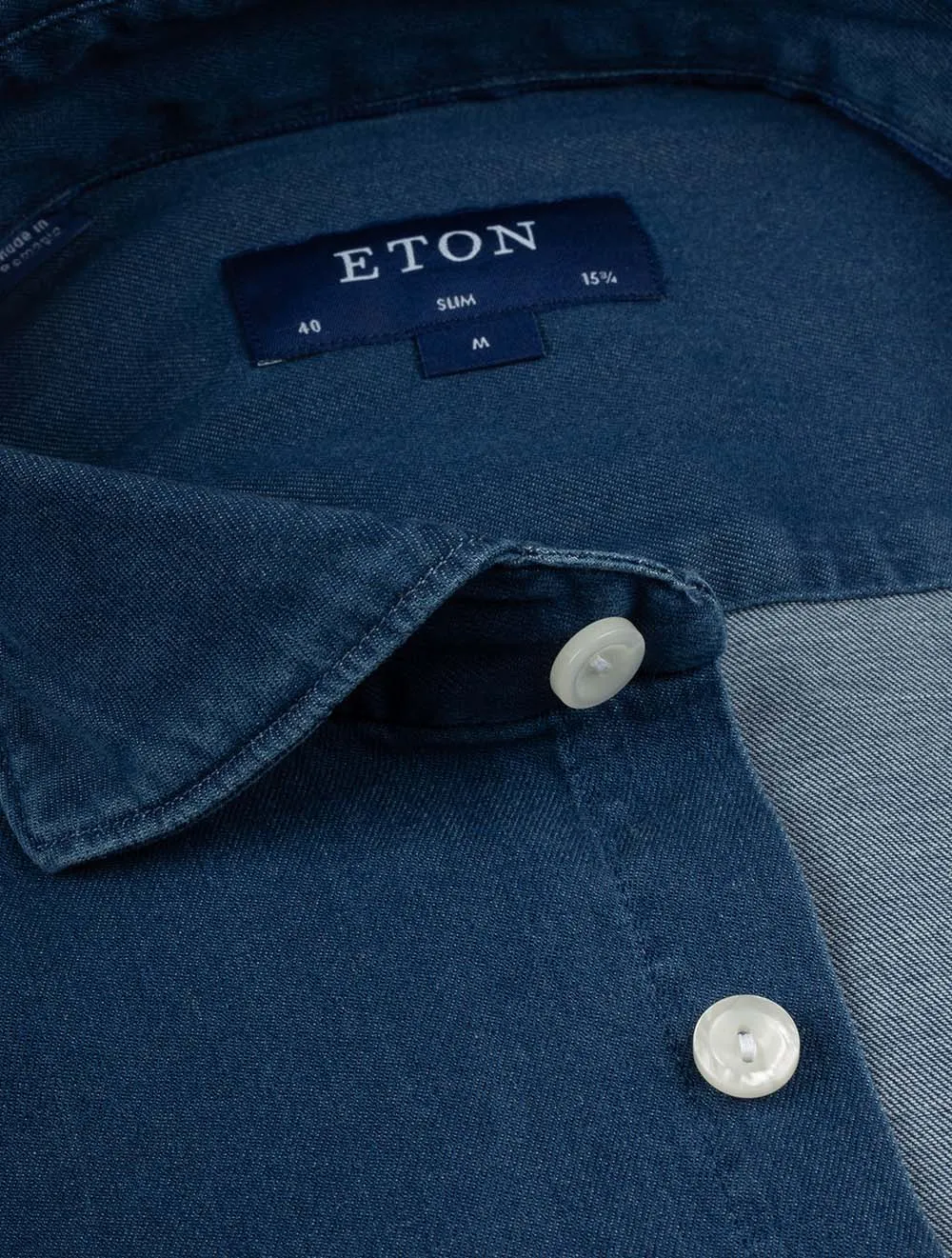 Stretch Denim Slim Fit Hemd Marineblau