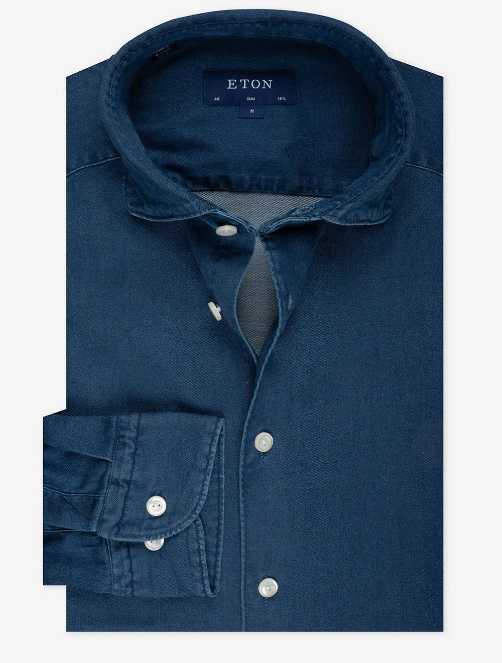 Stretch Denim Slim Fit Hemd Marineblau