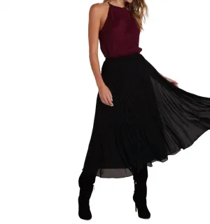 Sunburst Pleated Midi Skirt In Black