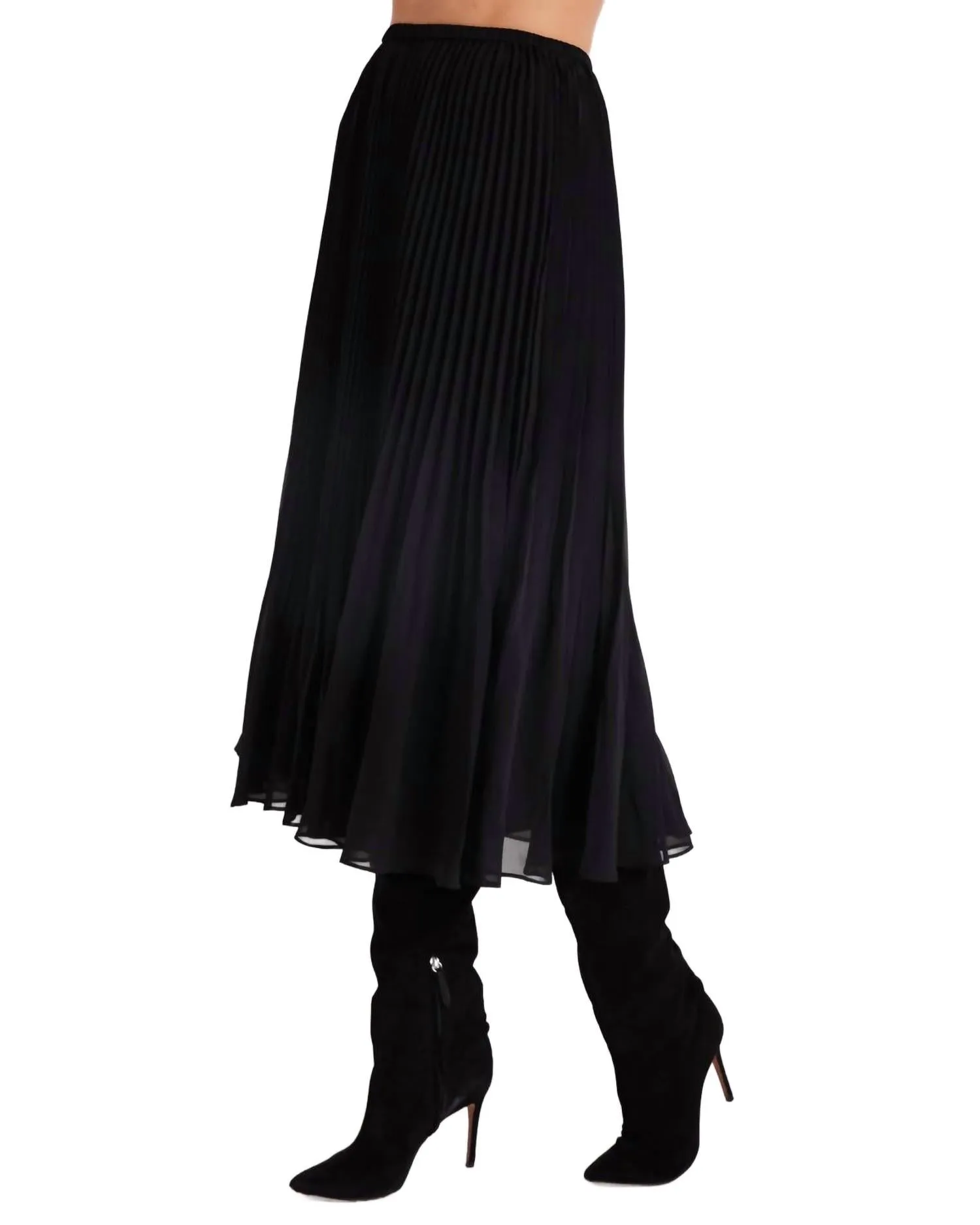 Sunburst Plissierter Midirock in Schwarz