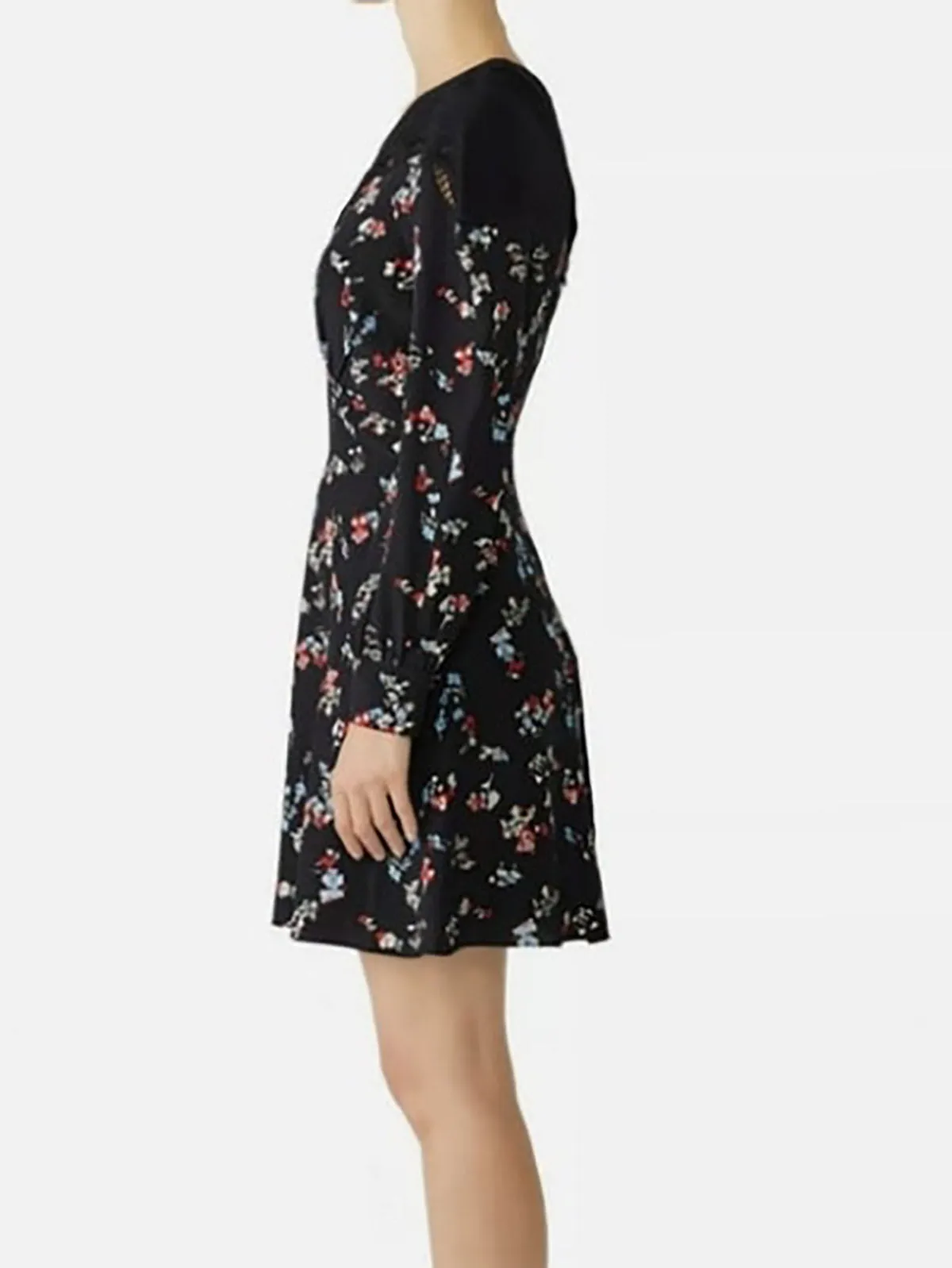 Tanya Taylor Größe 22 Schwarz & Rot Blümchen-Minikleid