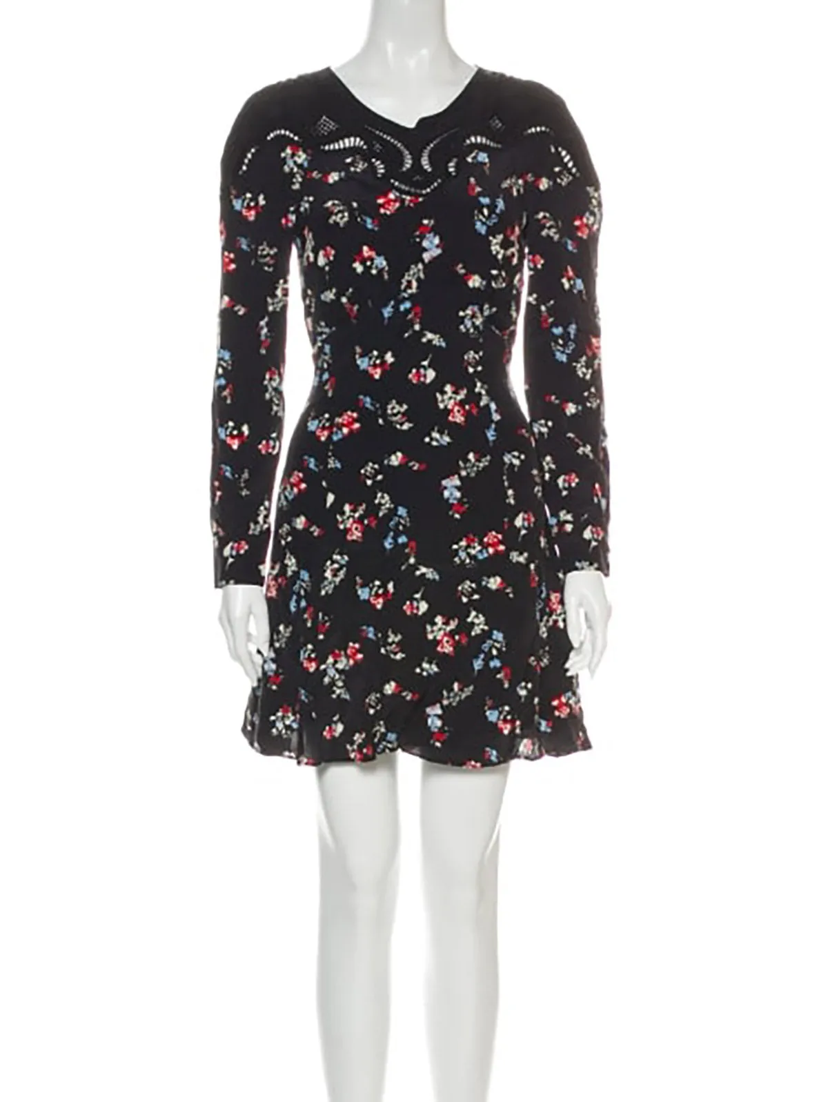 Tanya Taylor Größe 22 Schwarz & Rot Blümchen-Minikleid