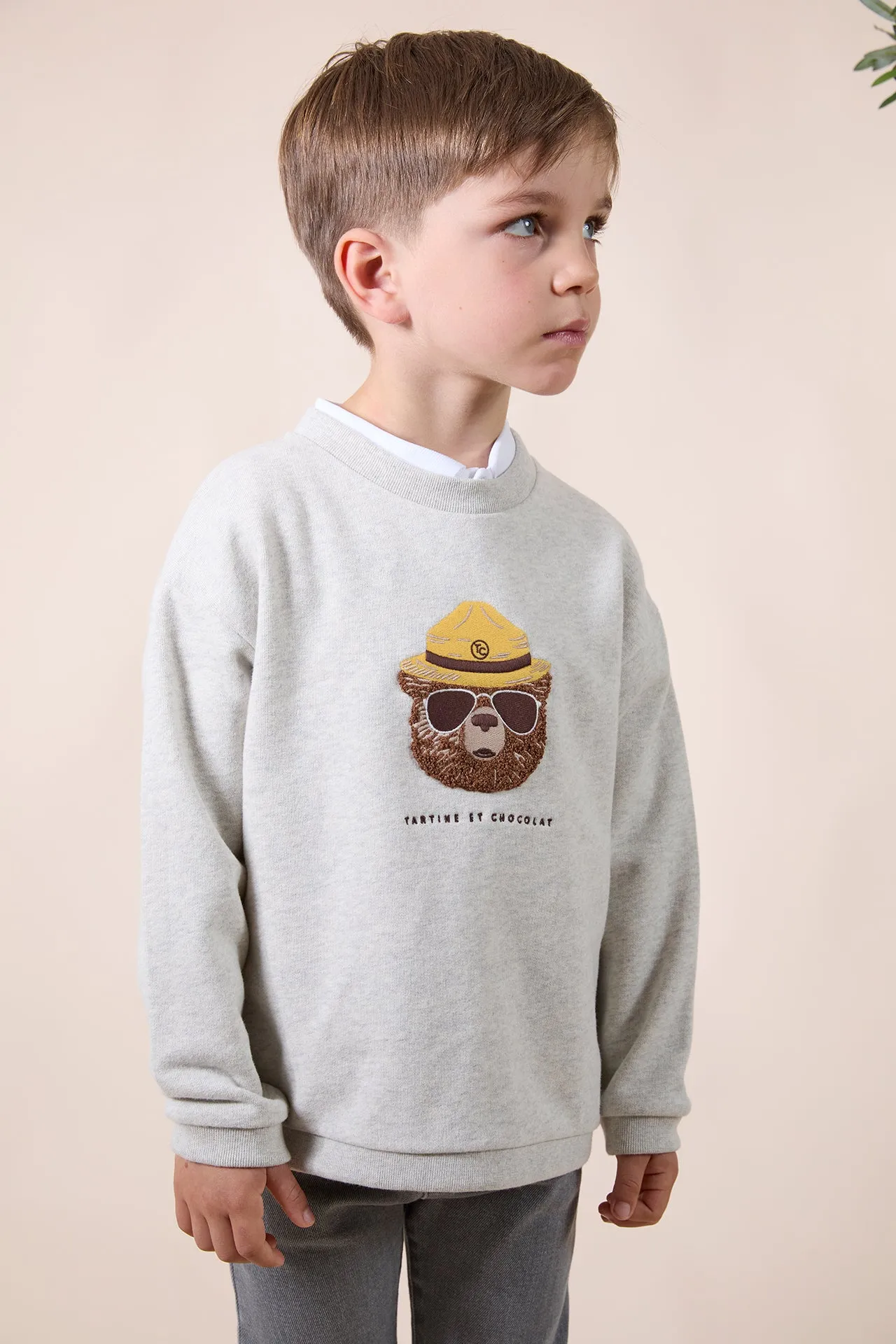 Tartine Et Chocolat Jungen Mädchen BABY EXPLORATEUR EN HERBE SWEAT 1 - Meliertes Grau