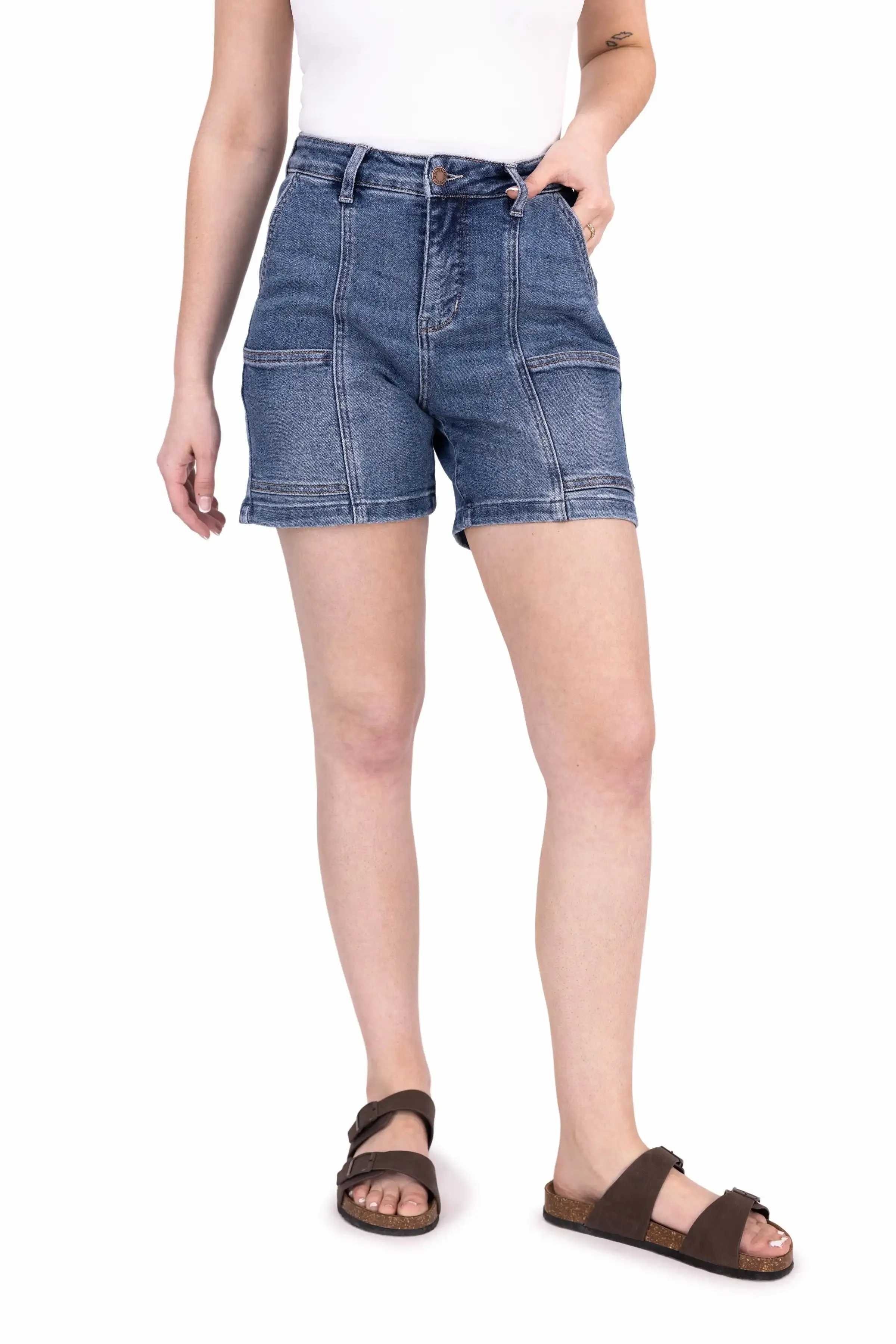 The Hartley von Judy Blue: Utility-Denimshorts mittlerer Länge mit hoher Taille