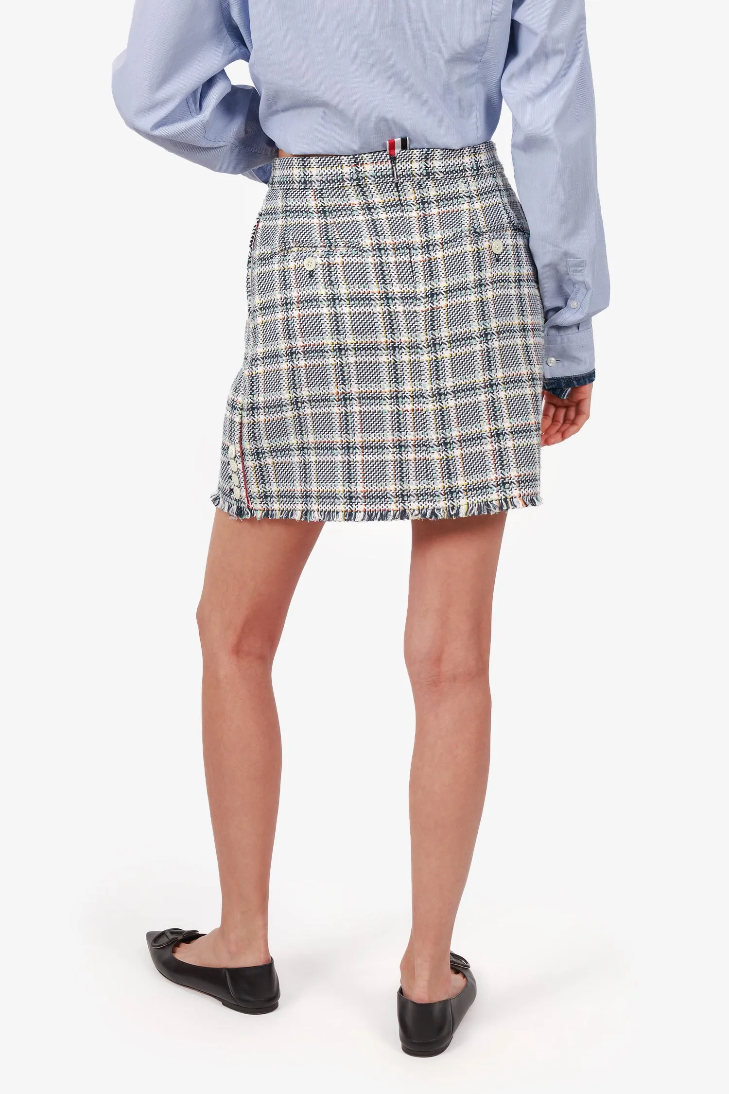 Thom Browne Weiß/Schwarz Tweed Karo Minirock Größe 44