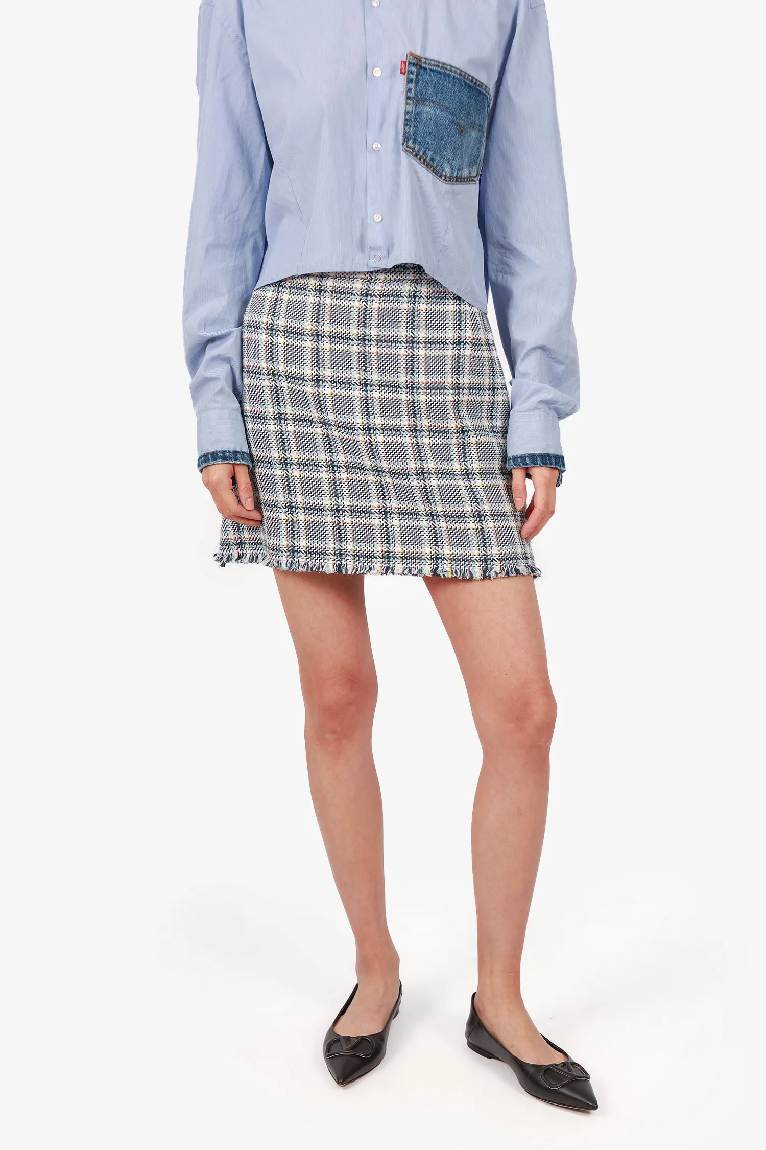 Thom Browne Weiß/Schwarz Tweed Karo Minirock Größe 44