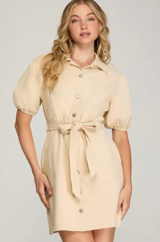 Tiana Button Down Washed Denim Kleid
