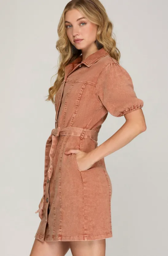 Tiana Button Down Washed Denim Kleid