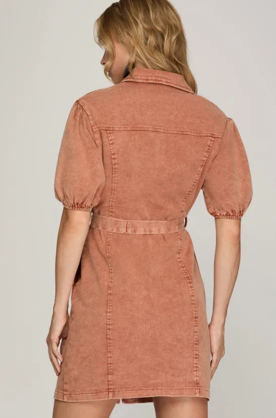 Tiana Button Down Washed Denim Kleid