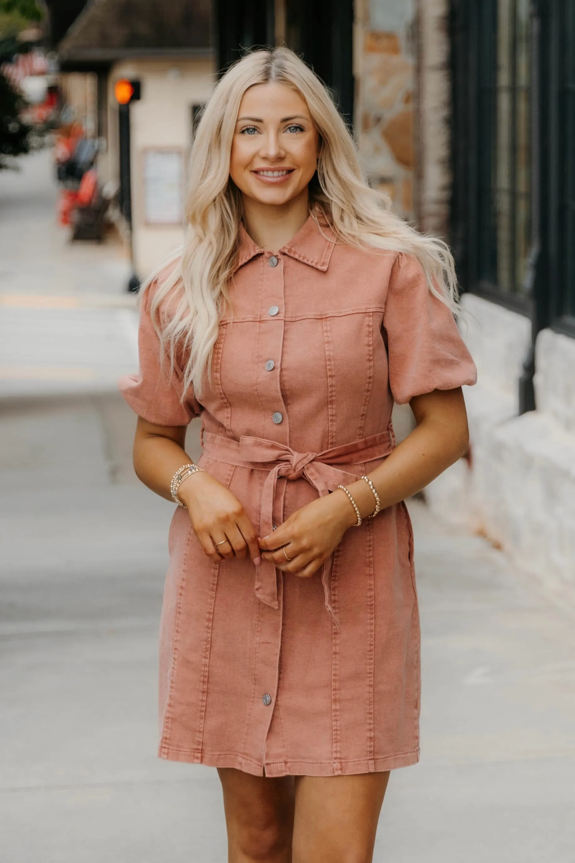 Tiana Button Down Washed Denim Kleid