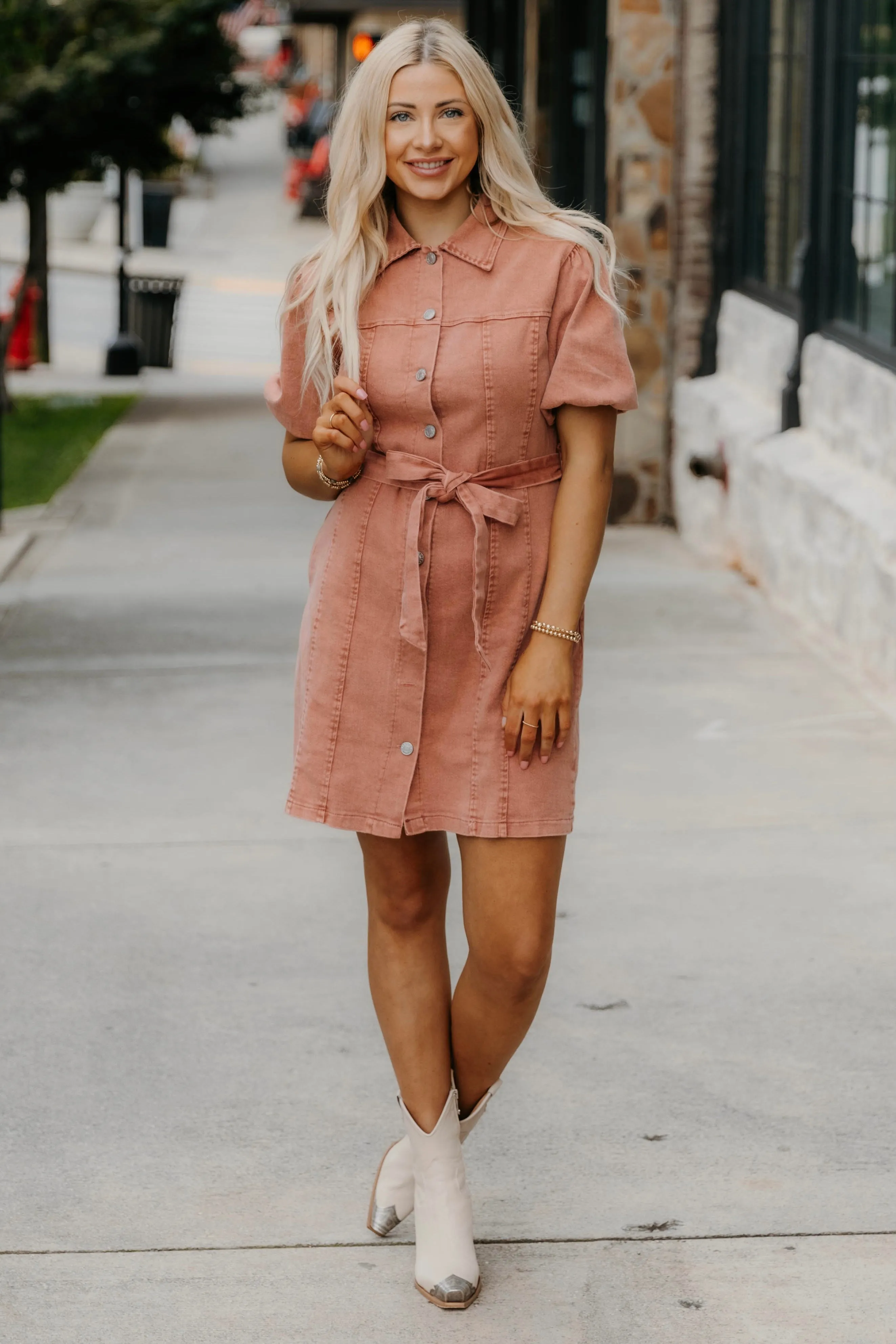 Tiana Button Down Washed Denim Kleid