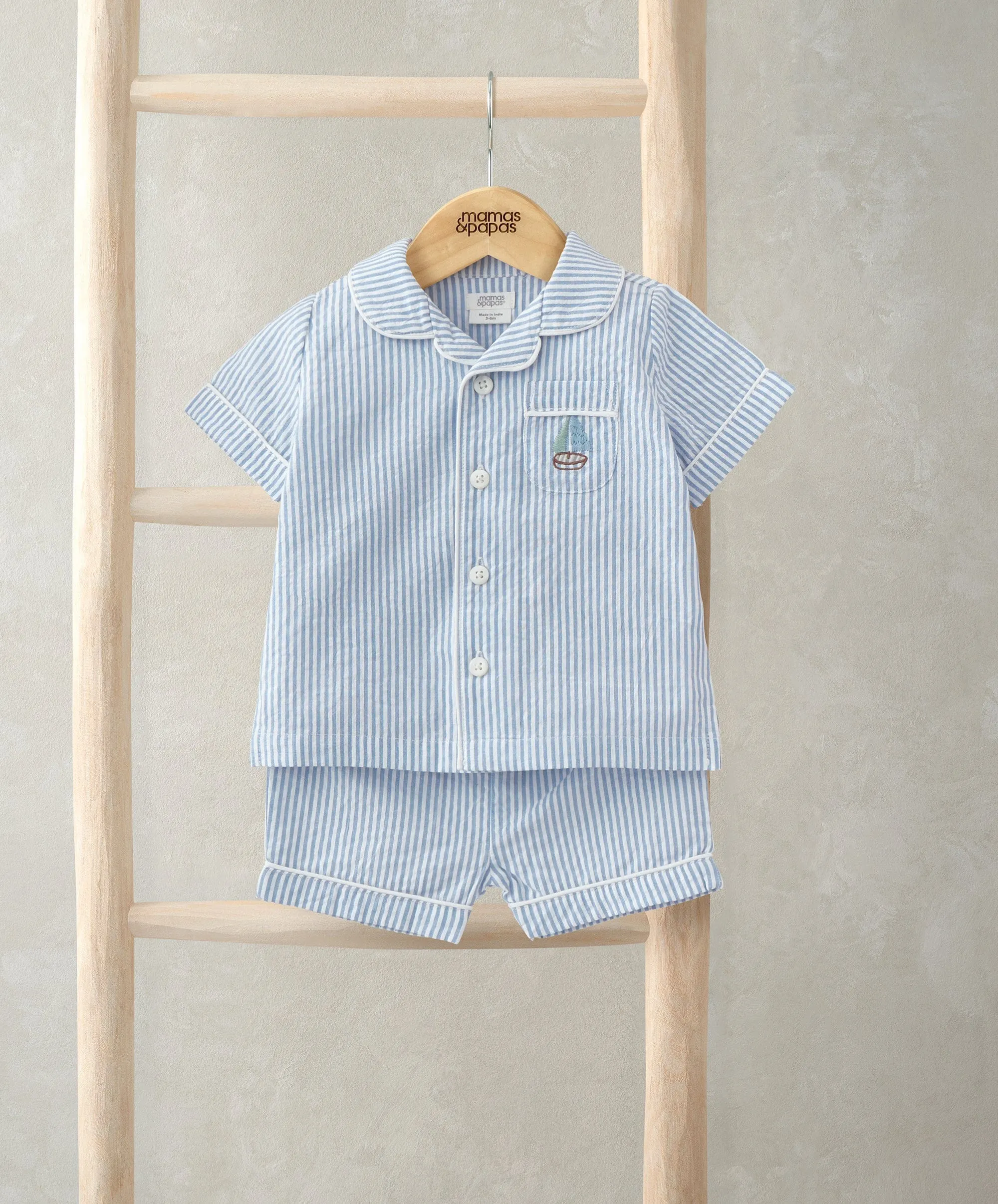 Oberteil & Shorts Set (2-teilig) - Blaue Streifen