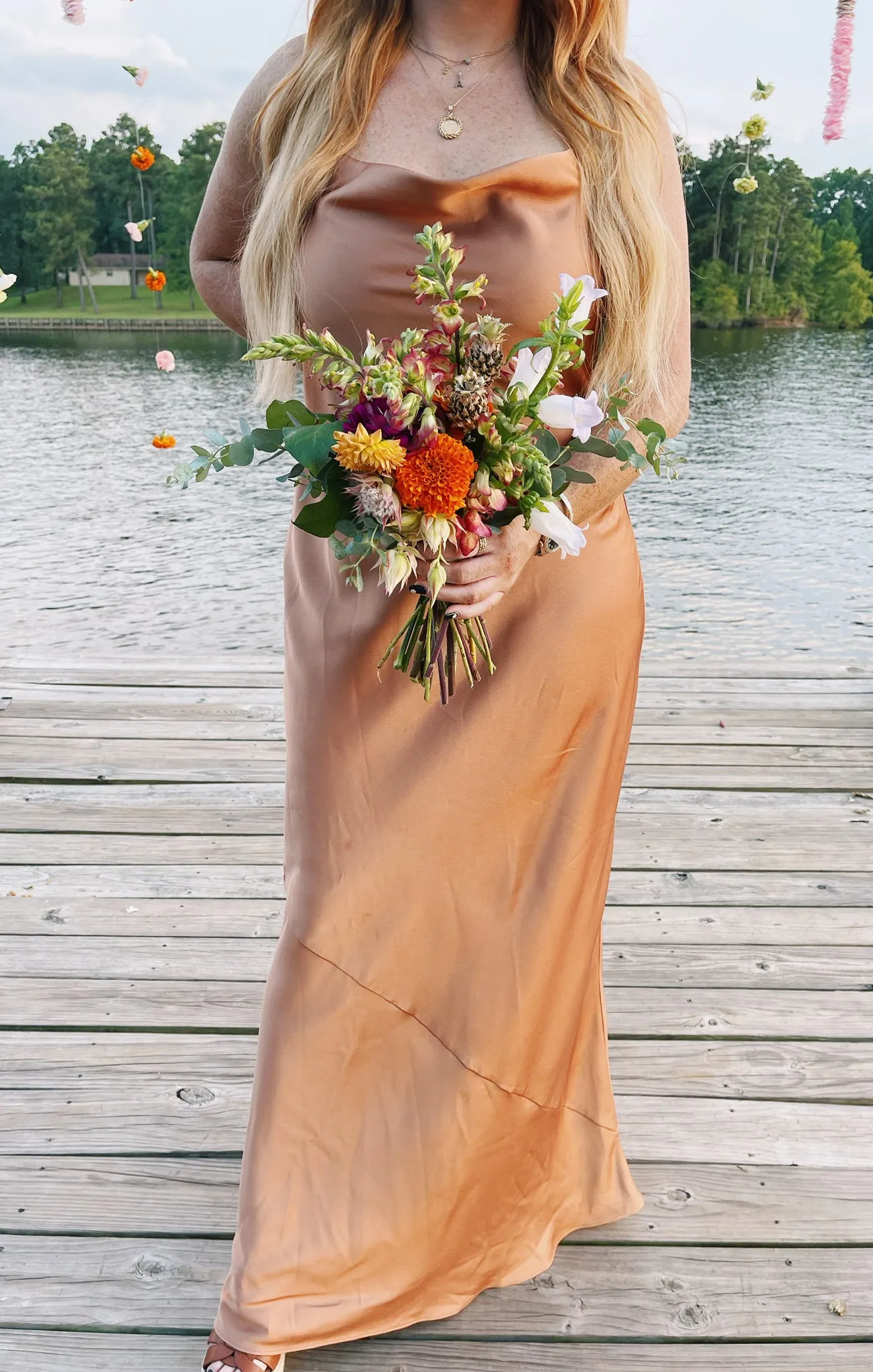 Toskana Maxi Slipkleid ~ Kupfer Luxus Satin