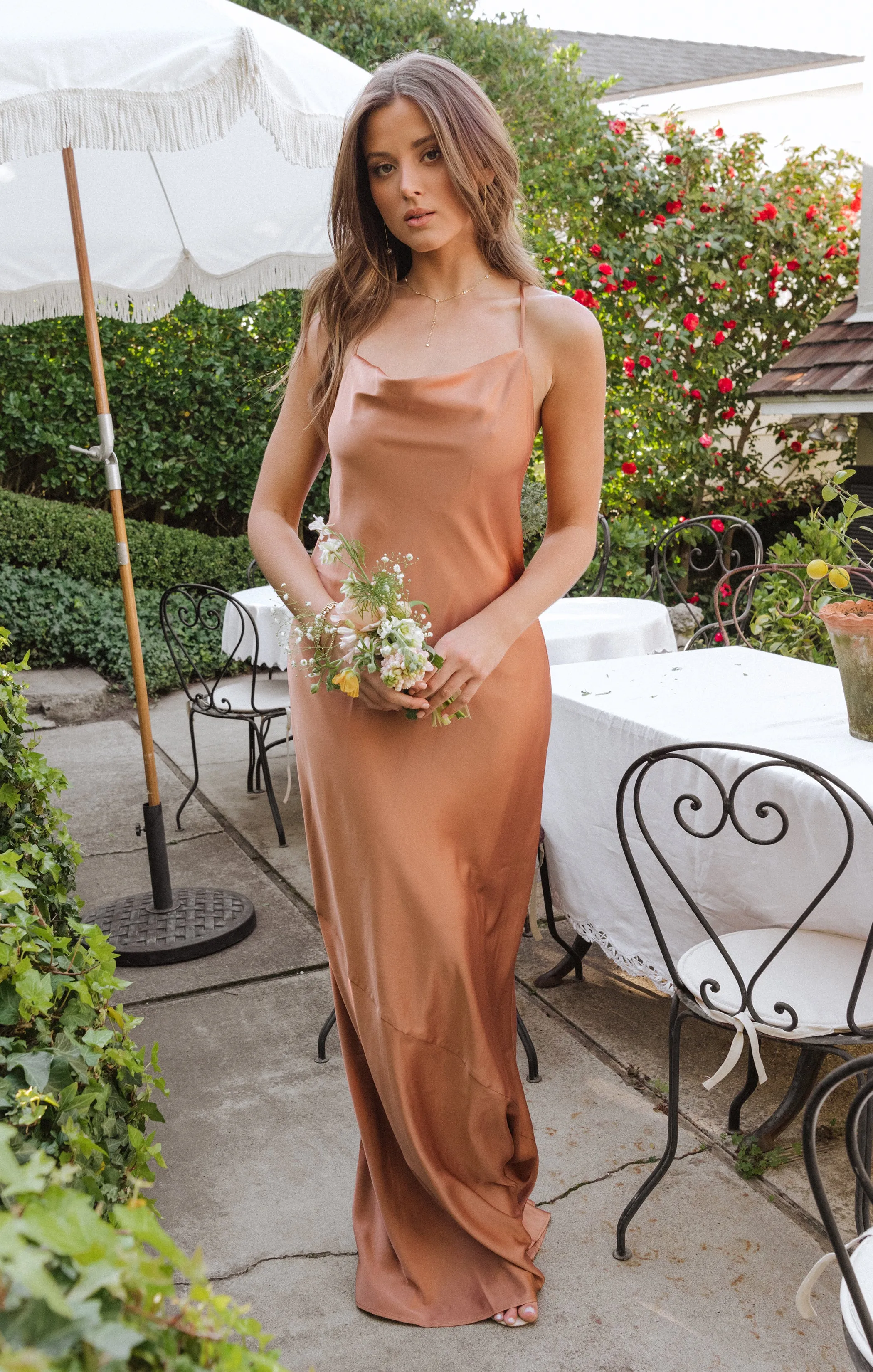 Toskana Maxi Slipkleid ~ Kupfer Luxus Satin