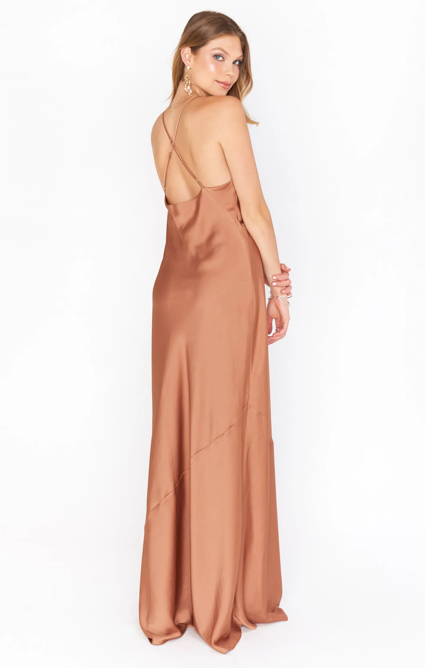 Toskana Maxi Slipkleid ~ Kupfer Luxus Satin