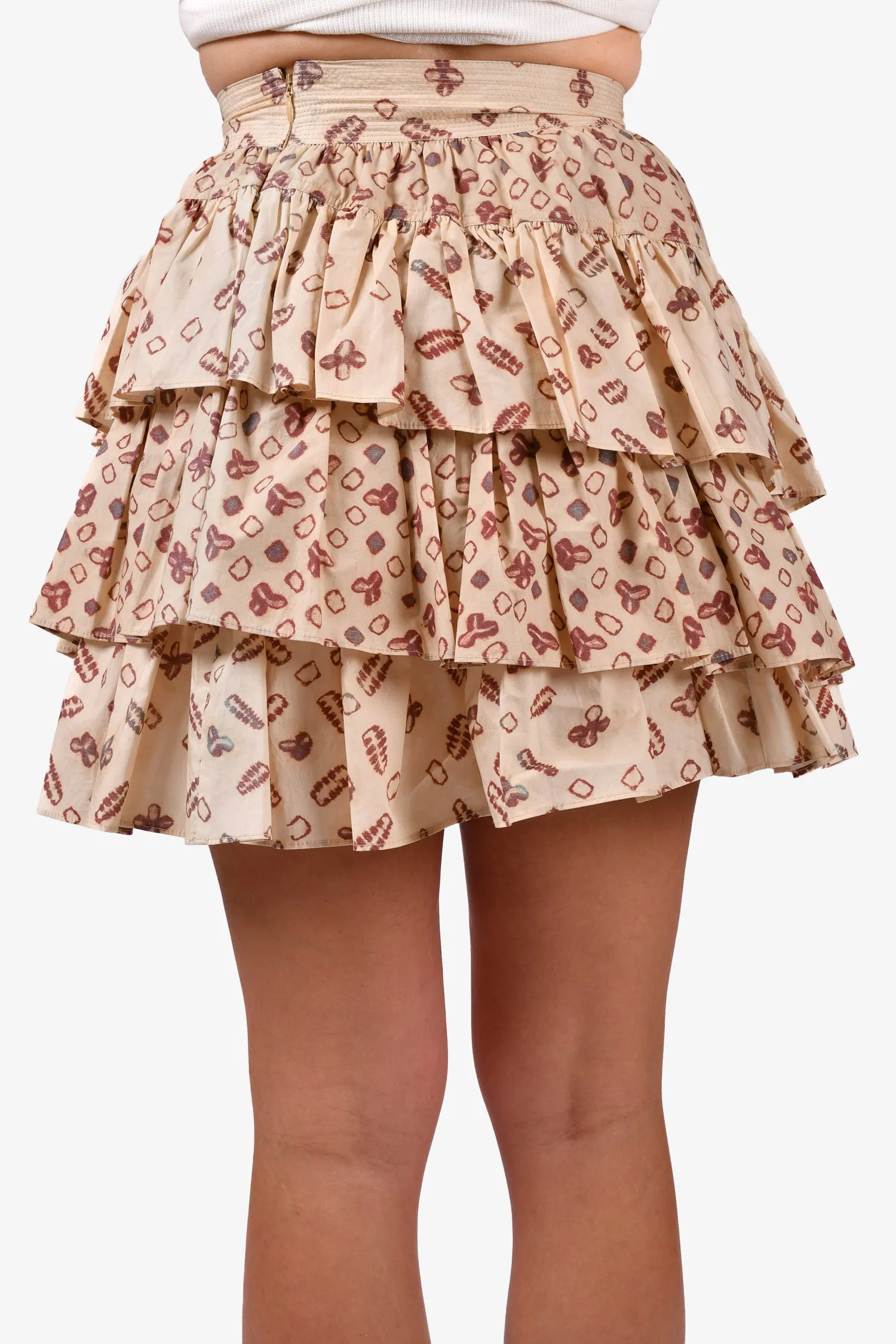 Ulla Johnson Beige/Rost Bedruckter Rüschen-'Aminta'-Minirock Größe 0