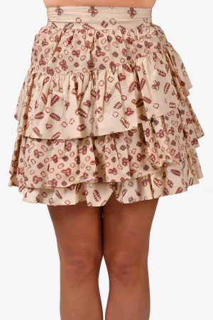 Ulla Johnson Beige/Rust Printed Ruffle 'Aminta' Mini Skirt Size 0