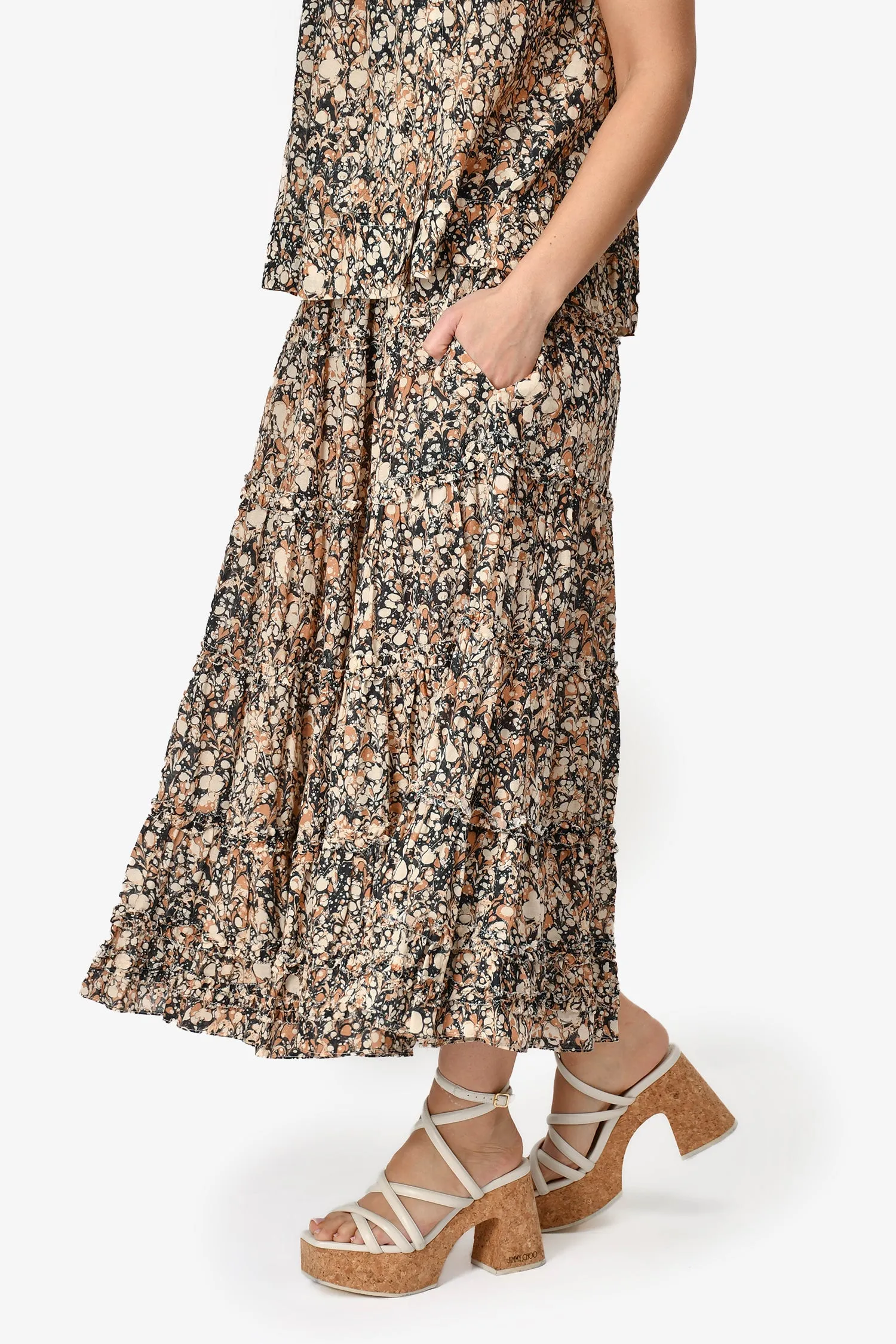 Ulla Johnson Braune Blumenbedruckte Maxi-Rock Größe 2