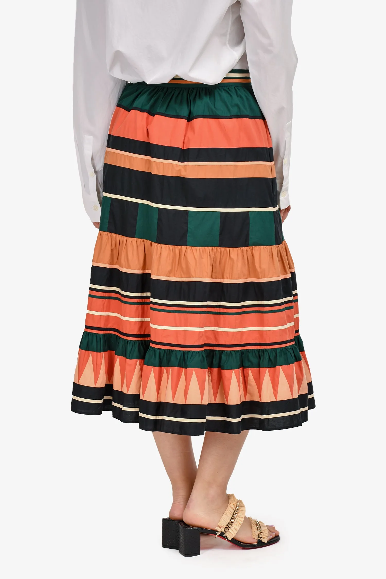 Ulla Johnson Mittel-langer Etagenrock in Orange/Grün/Schwarz Größe 2