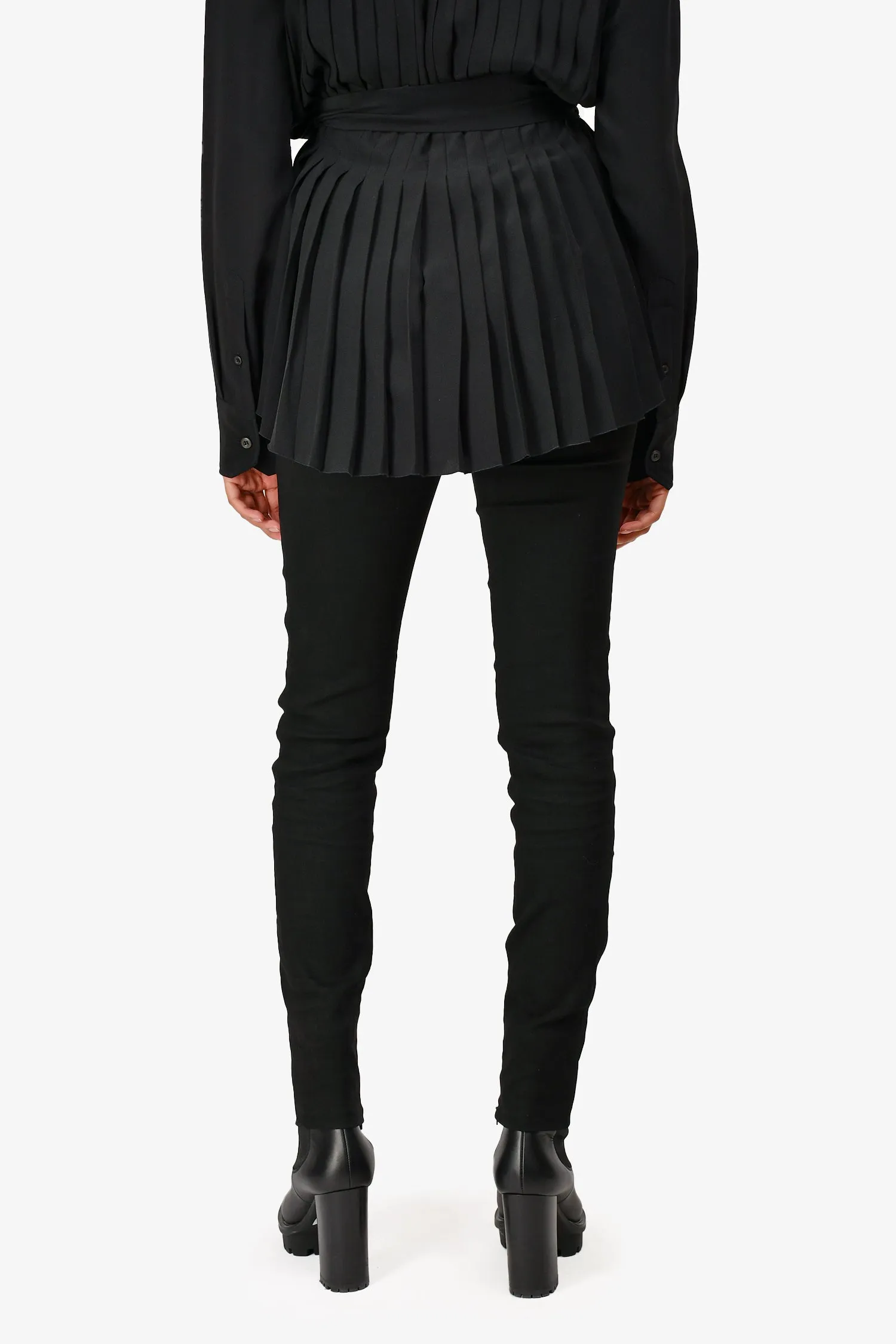 Versace Black Skinny Legged Hose mit Kreuzförmigen Hardware-Details Größe 40