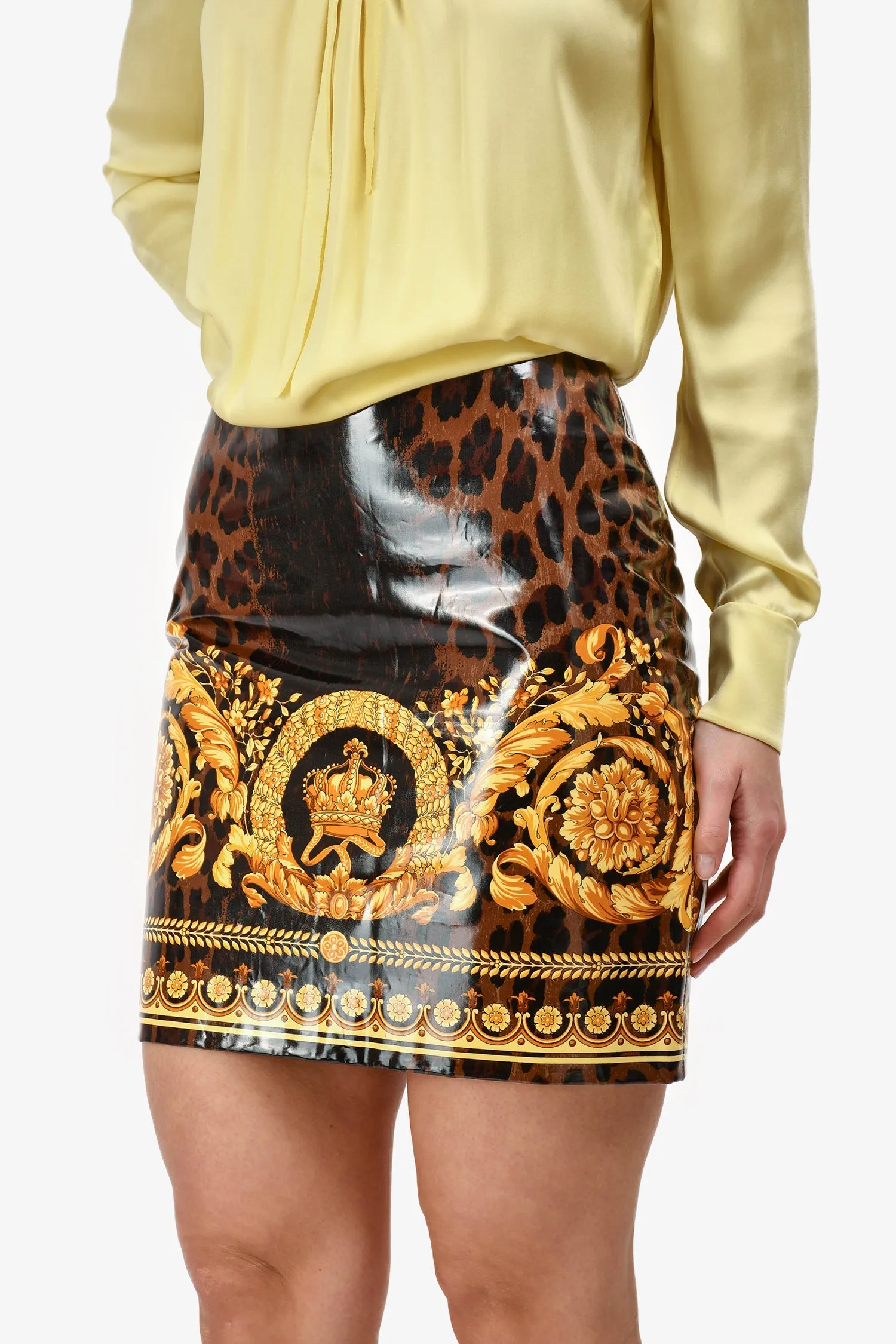 Versace Brauner Leopardenprint-Barock-Minirock Größe 40