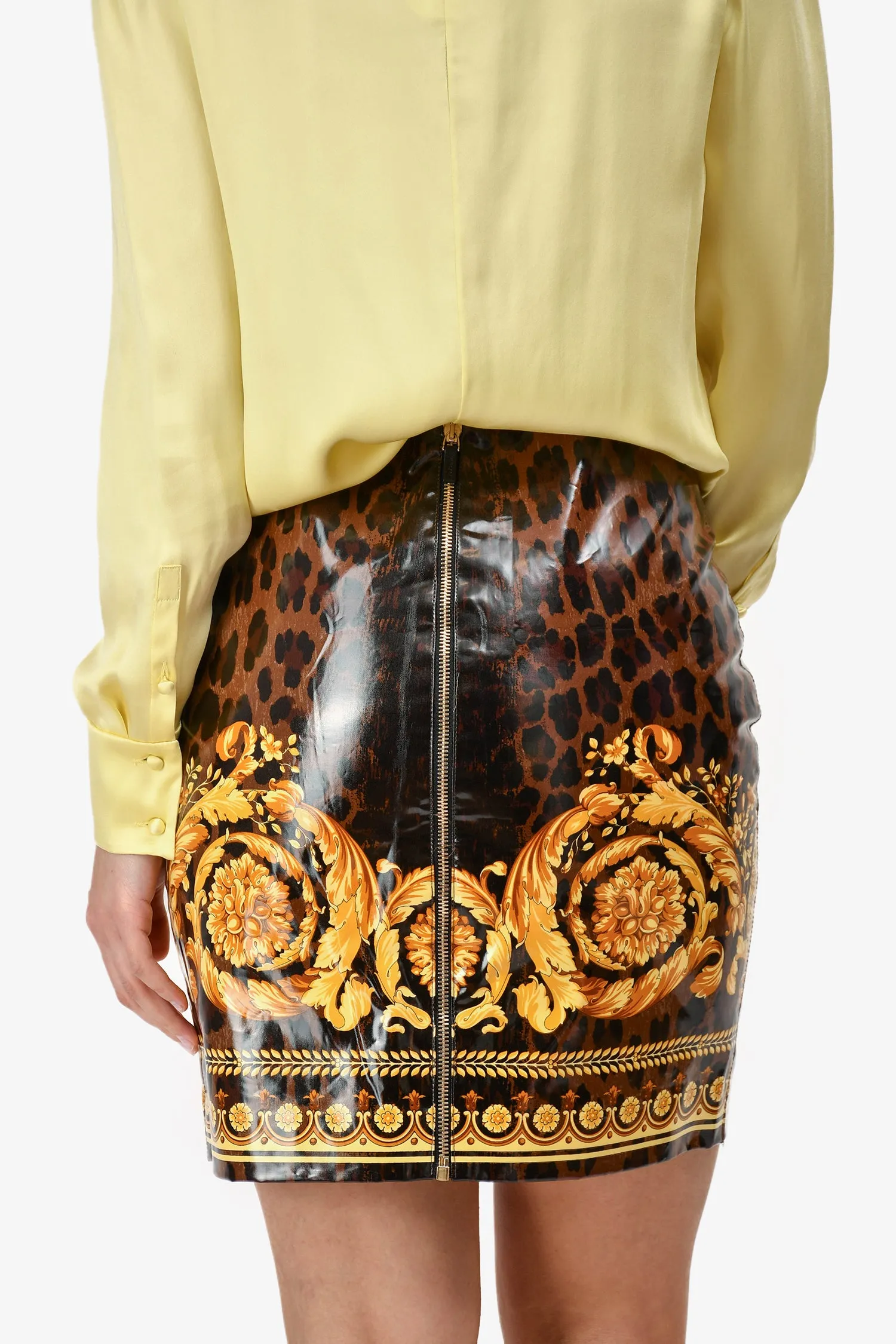 Versace Brauner Leopardenprint-Barock-Minirock Größe 40