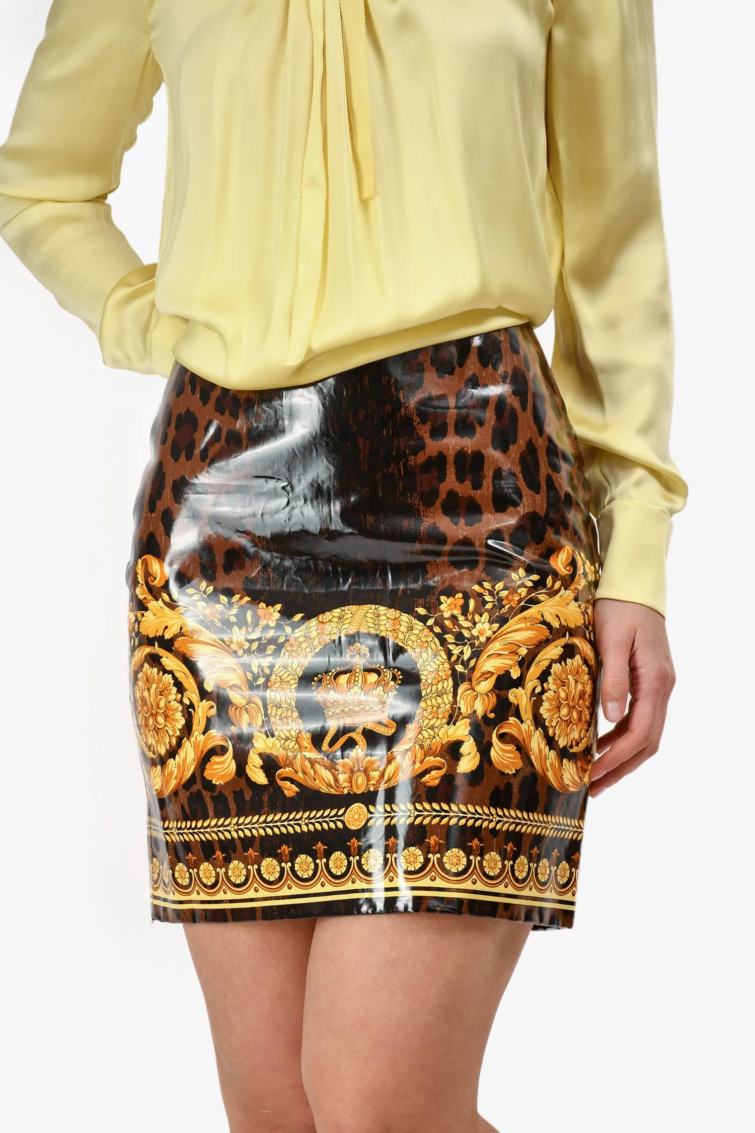 Versace Brauner Leopardenprint-Barock-Minirock Größe 40