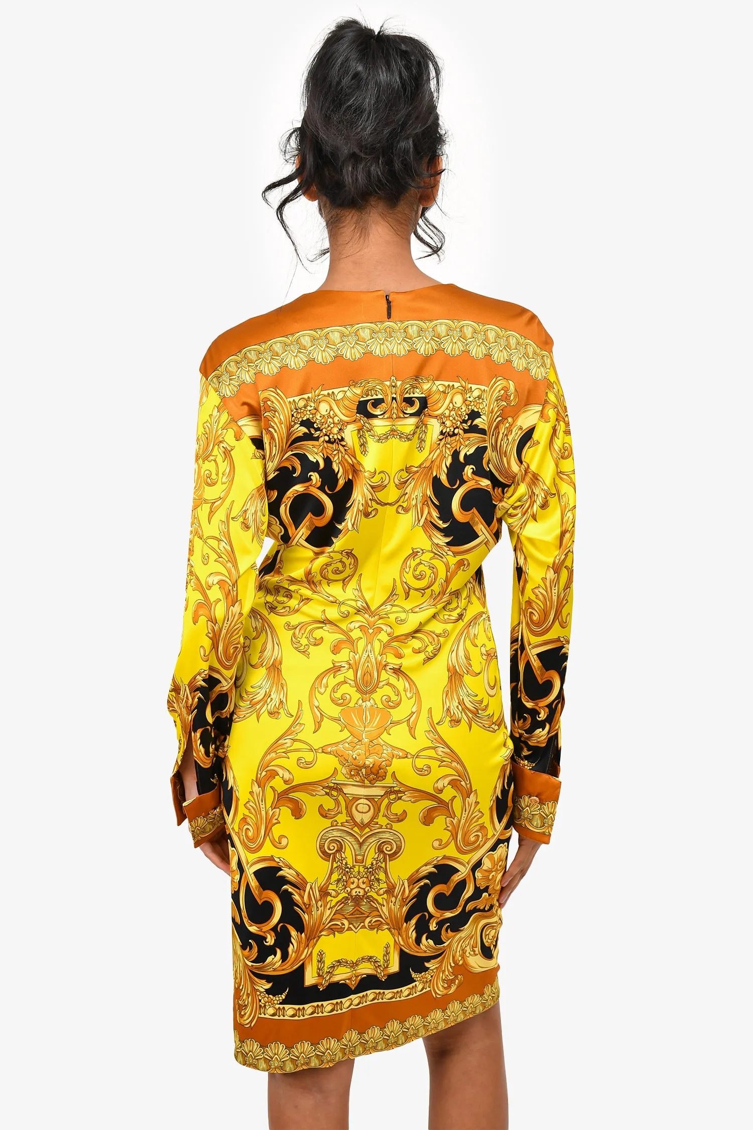 Versace Gelb/Schwarz Barock-Midi-Kleid Größe 36