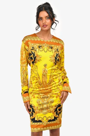 Versace Yellow/Black Baroque Midi Dress Size 36