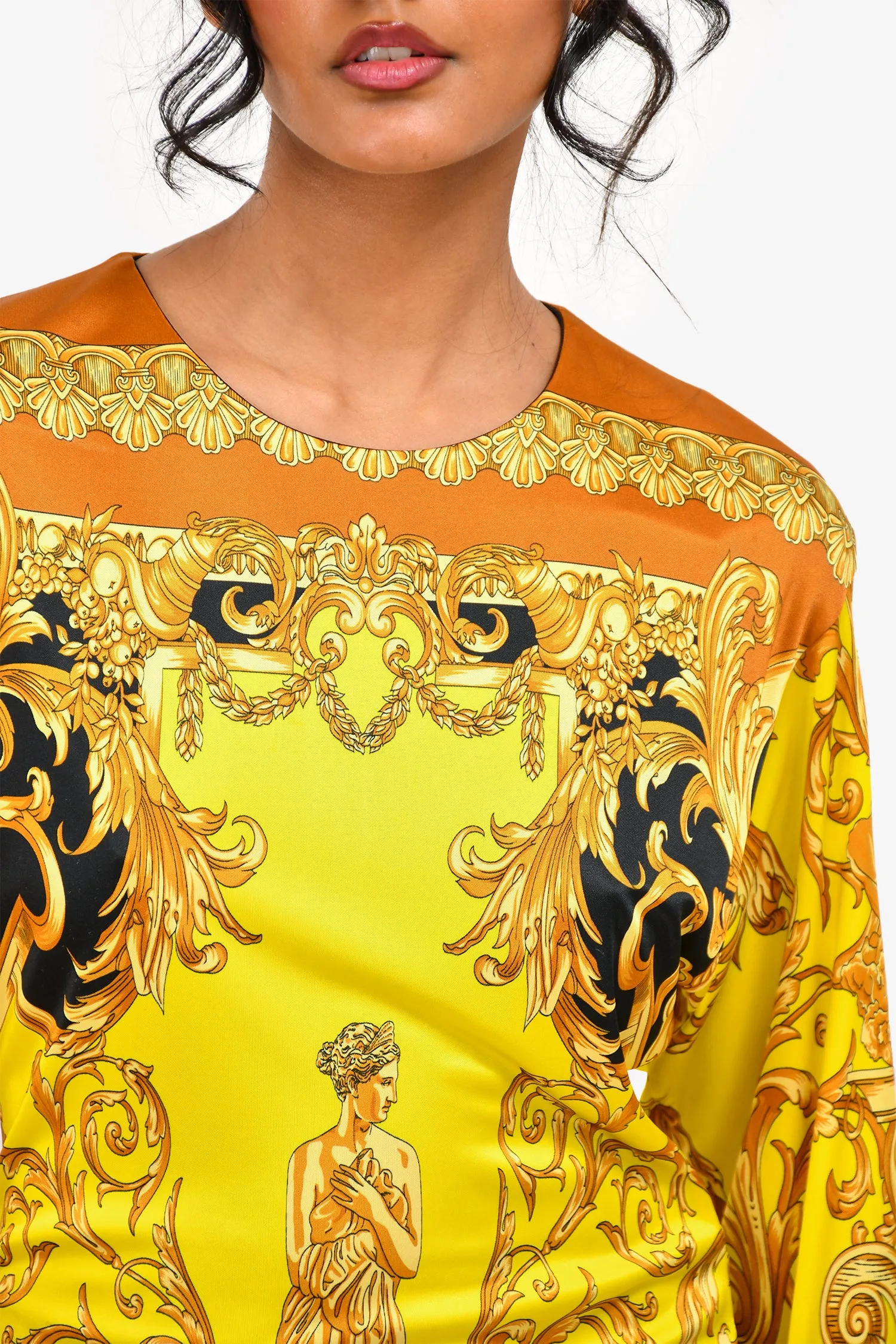 Versace Gelb/Schwarz Barock-Midi-Kleid Größe 36