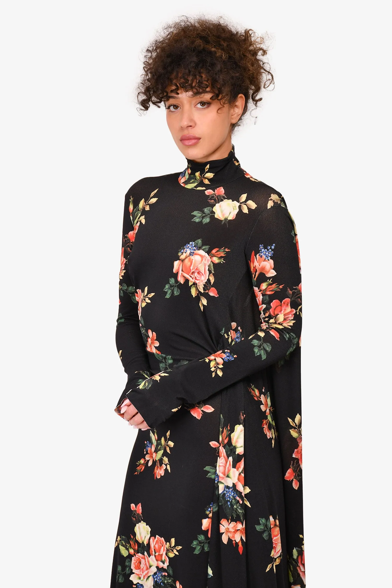 Vetements Winter 2018 Schwarzes Blumenmuster Kleid mit offenem Rücken Größe S