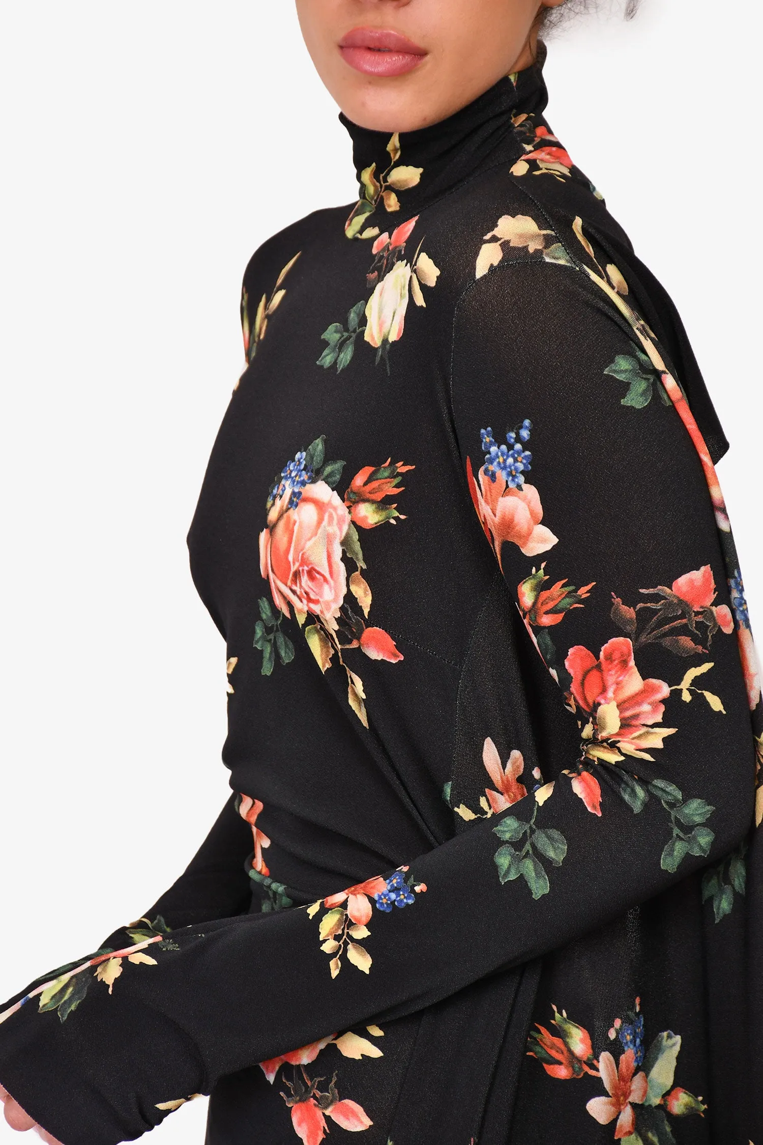Vetements Winter 2018 Schwarzes Blumenmuster Kleid mit offenem Rücken Größe S