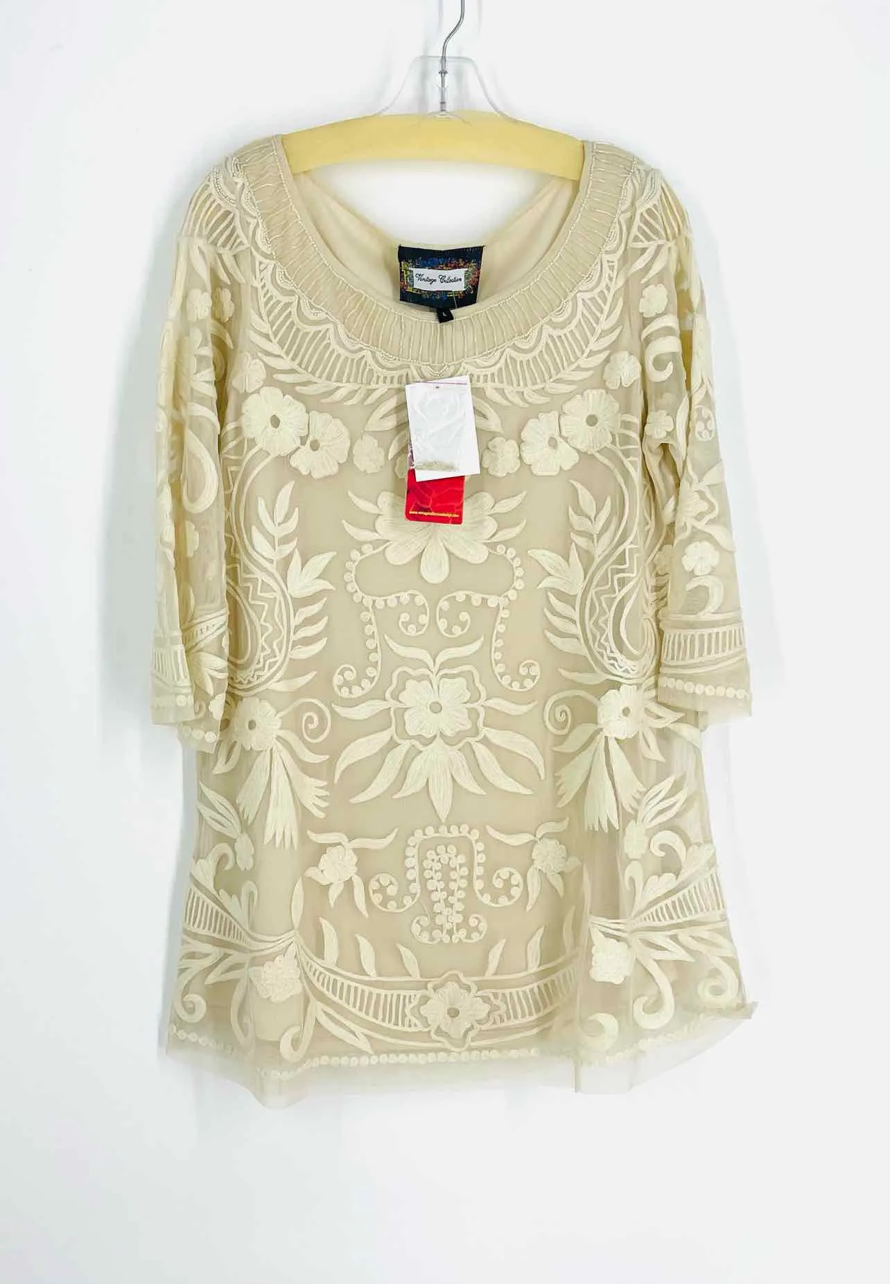 Vintage Kollektion Größe L Elfenbein Bestickte Perlen NEUE Kleider Tunika