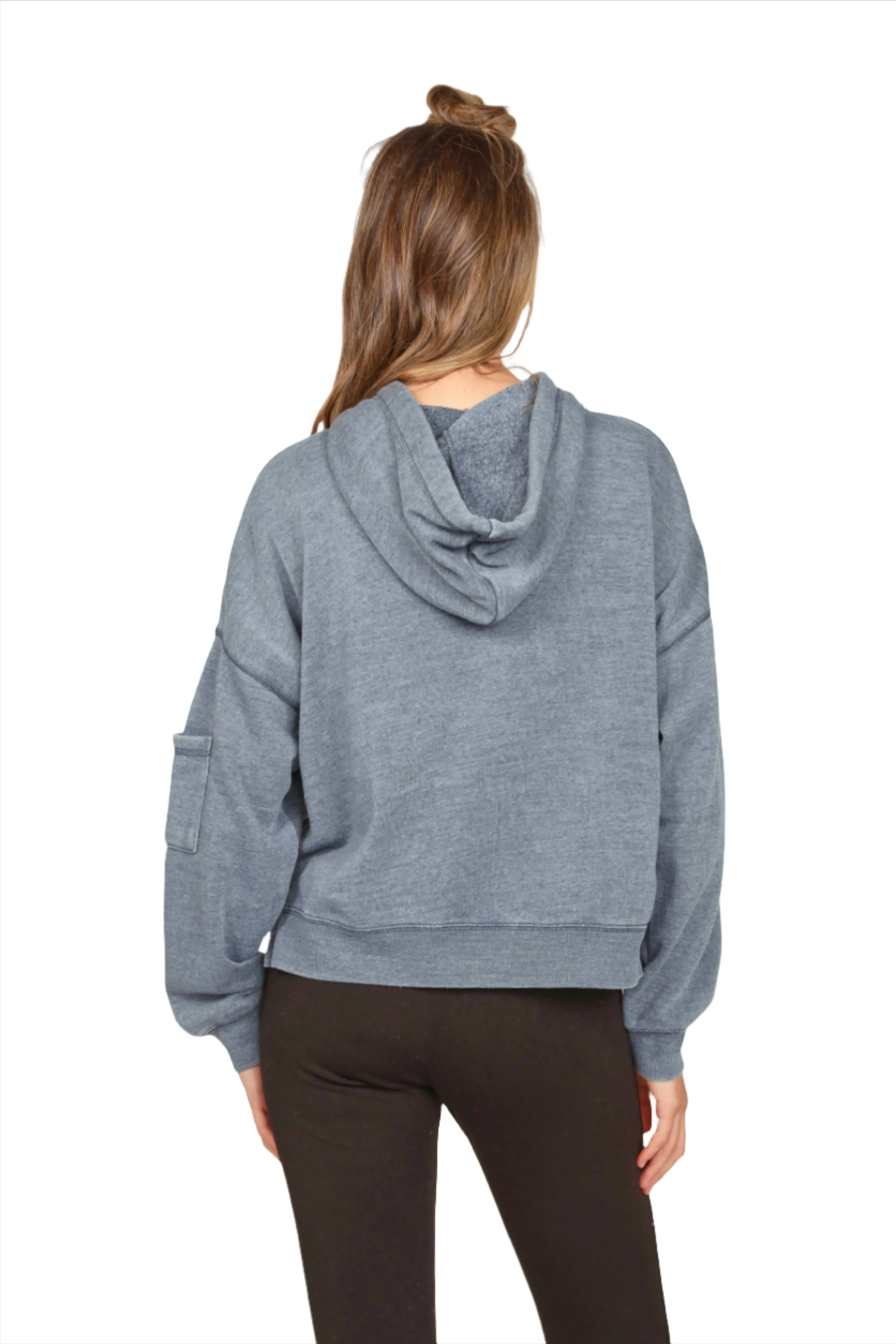 Vintage Havanna Ausgeblichene Hoodie mit Seitenschlitz VH9901 Denim