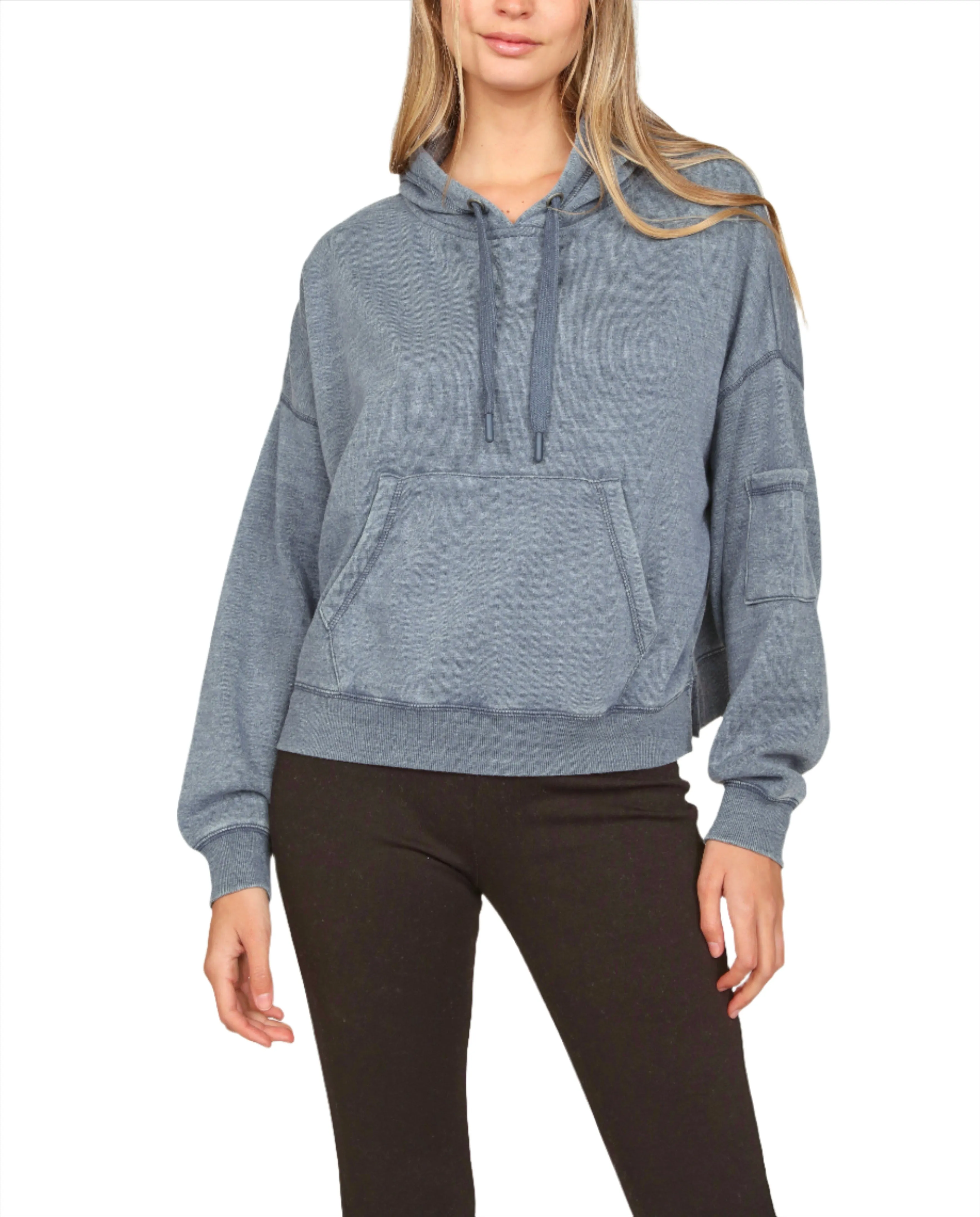Vintage Havanna Ausgeblichene Hoodie mit Seitenschlitz VH9901 Denim