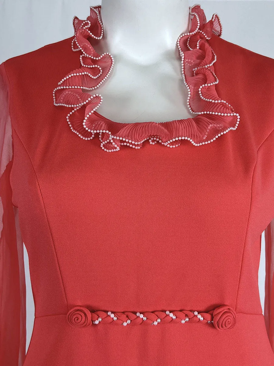Vintage Cocktailkleid mit Rüschen in Größe 14 in Lachs