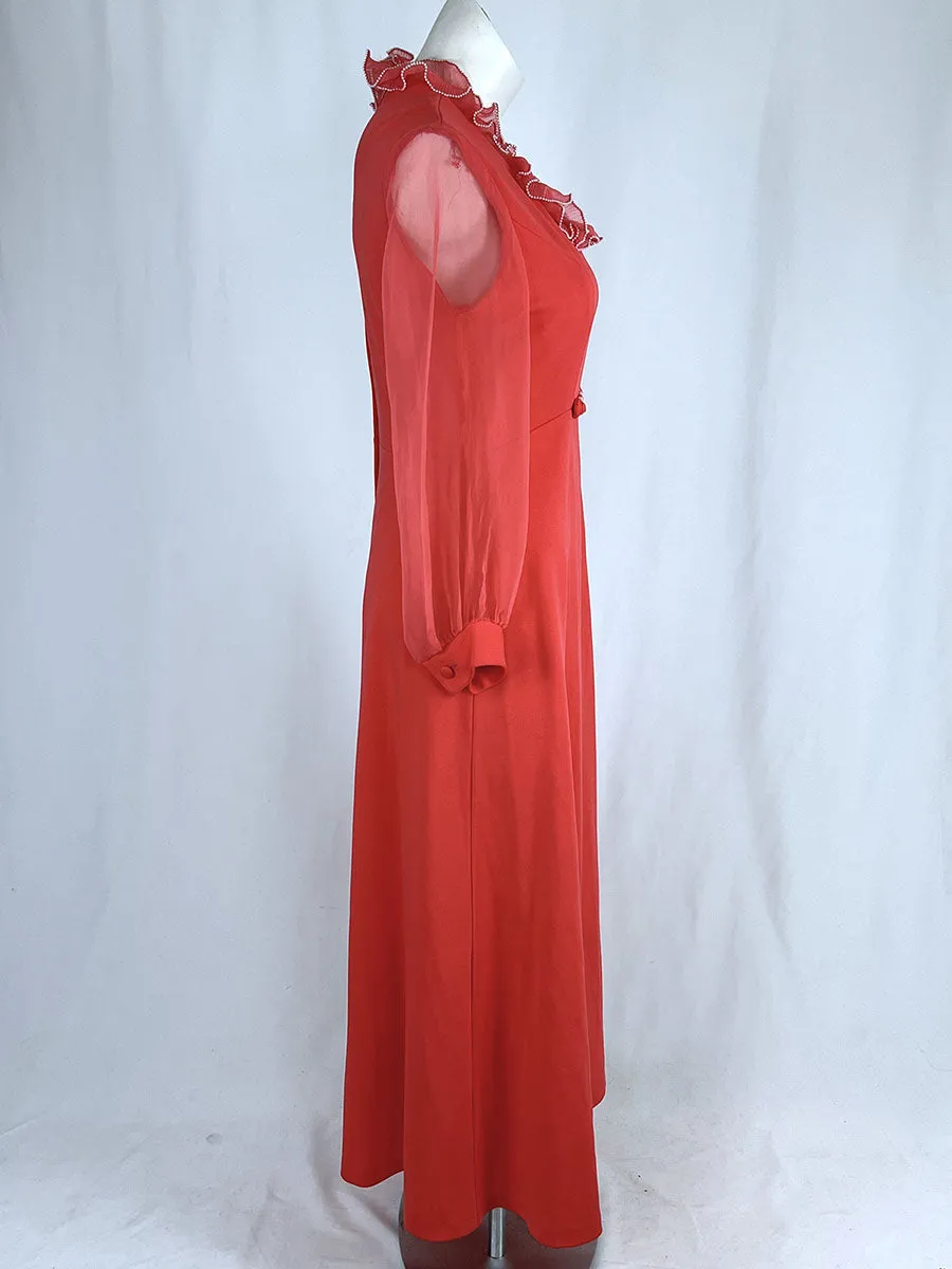 Vintage Cocktailkleid mit Rüschen in Größe 14 in Lachs
