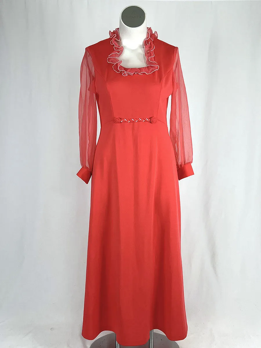 Vintage Cocktailkleid mit Rüschen in Größe 14 in Lachs