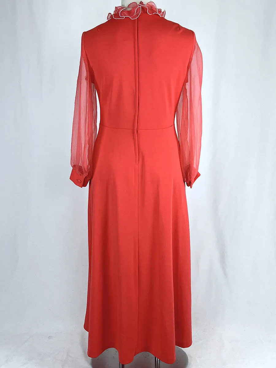 Vintage Cocktailkleid mit Rüschen in Größe 14 in Lachs